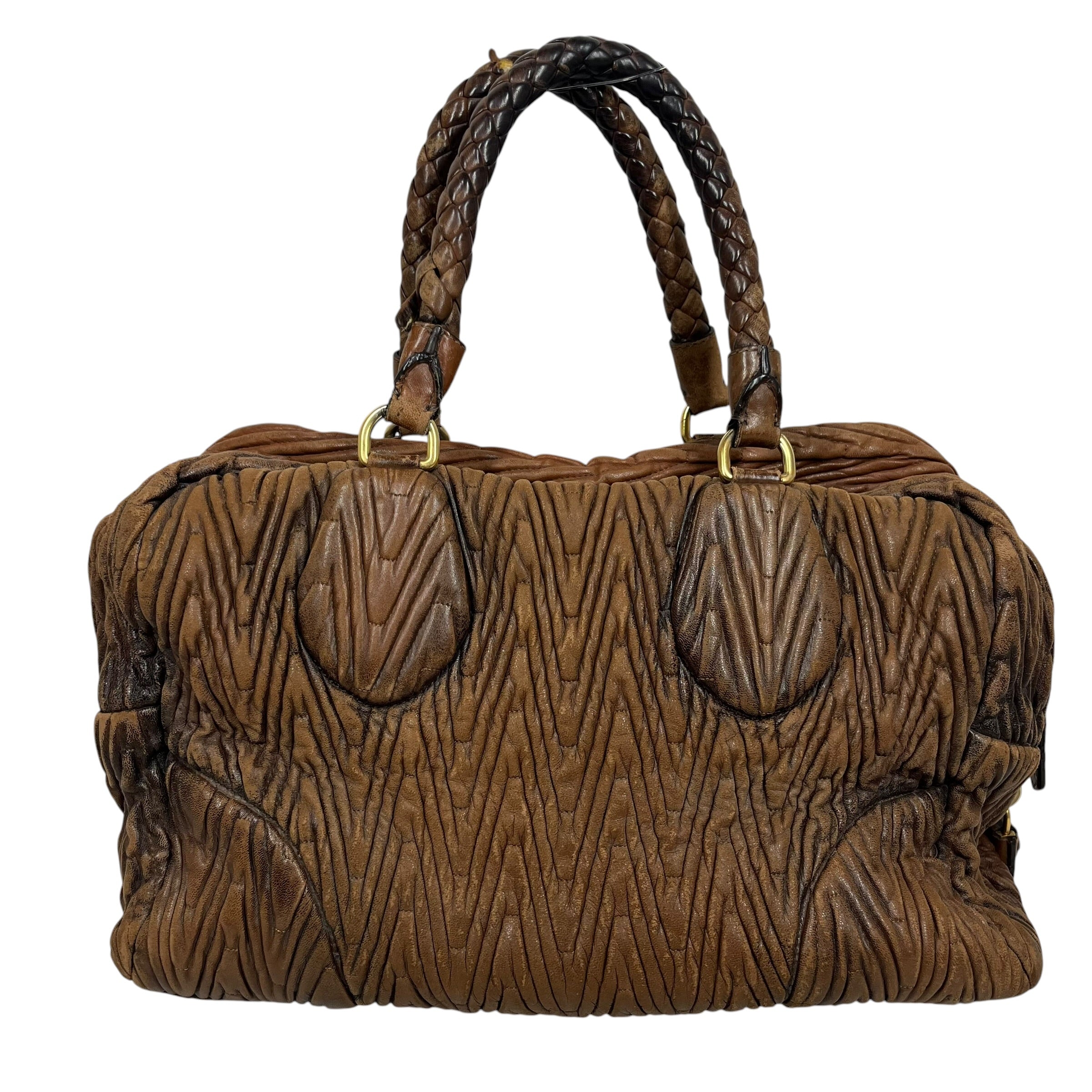 PRADA/Hand Bag/Leather/BRW/Quilted Wrinkle Leather Bag view 2