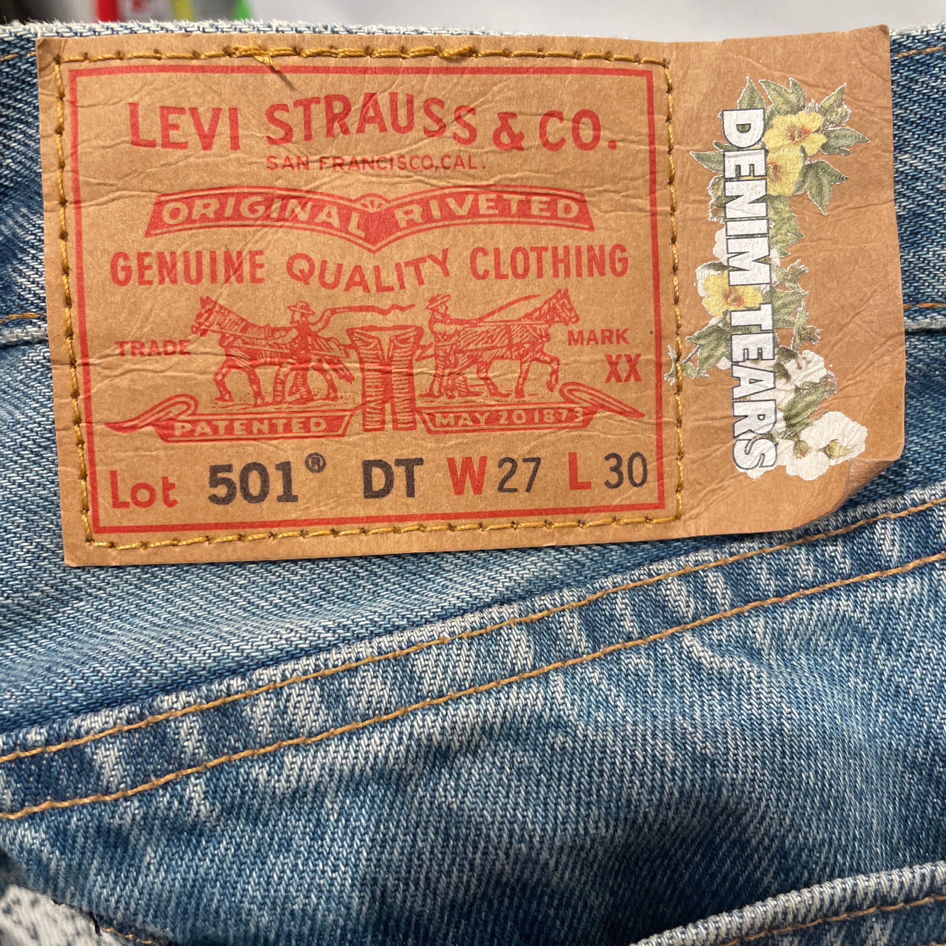DENIM TEARS/Straight Pants/27/Denim/BLU/All Over Print/floral print wreaths view 3