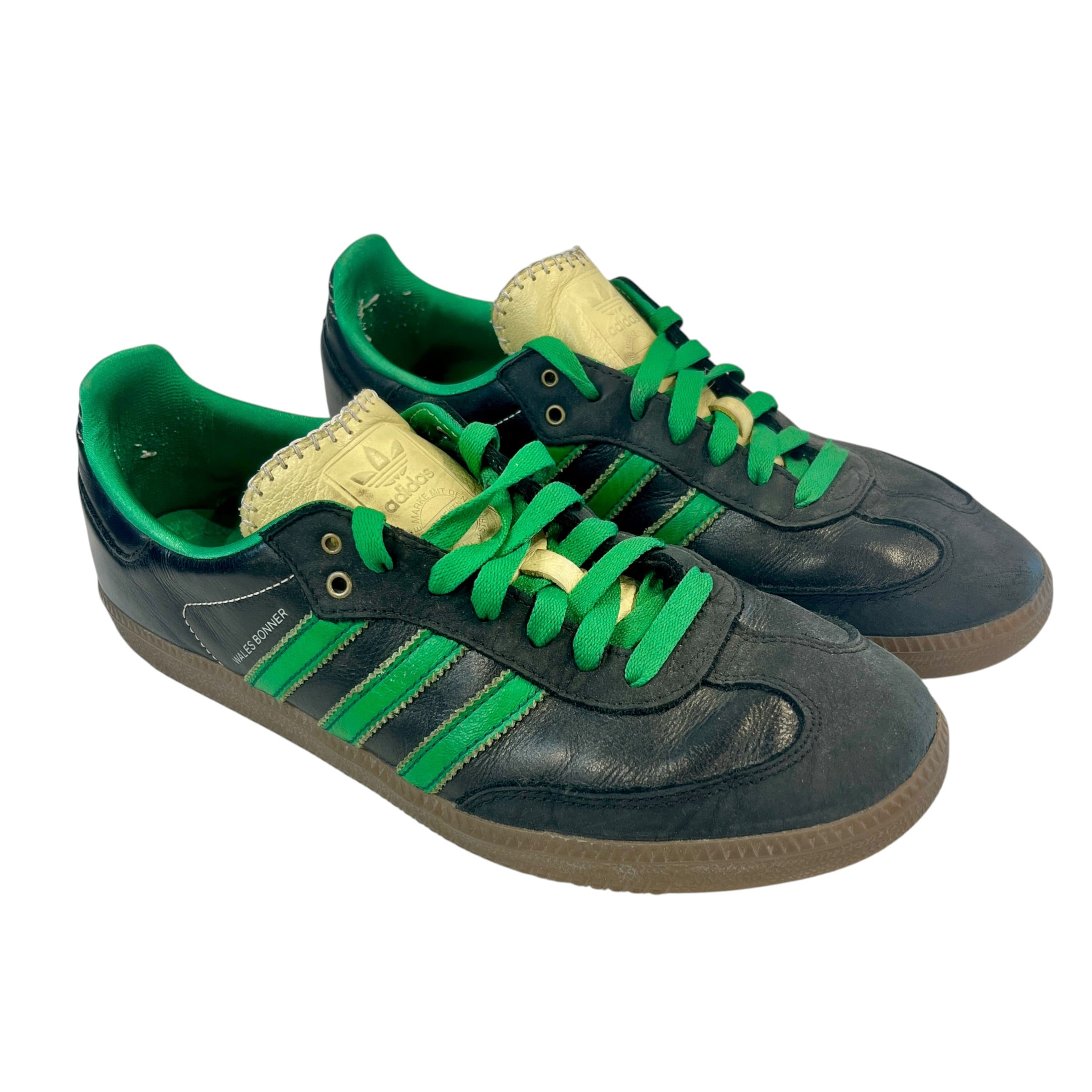 adidas/WALES BONNER/Low-Sneakers/US 10/Stripe/Leather/BLK/U-Tip/SAMBAS GREEN STRIPES view 1