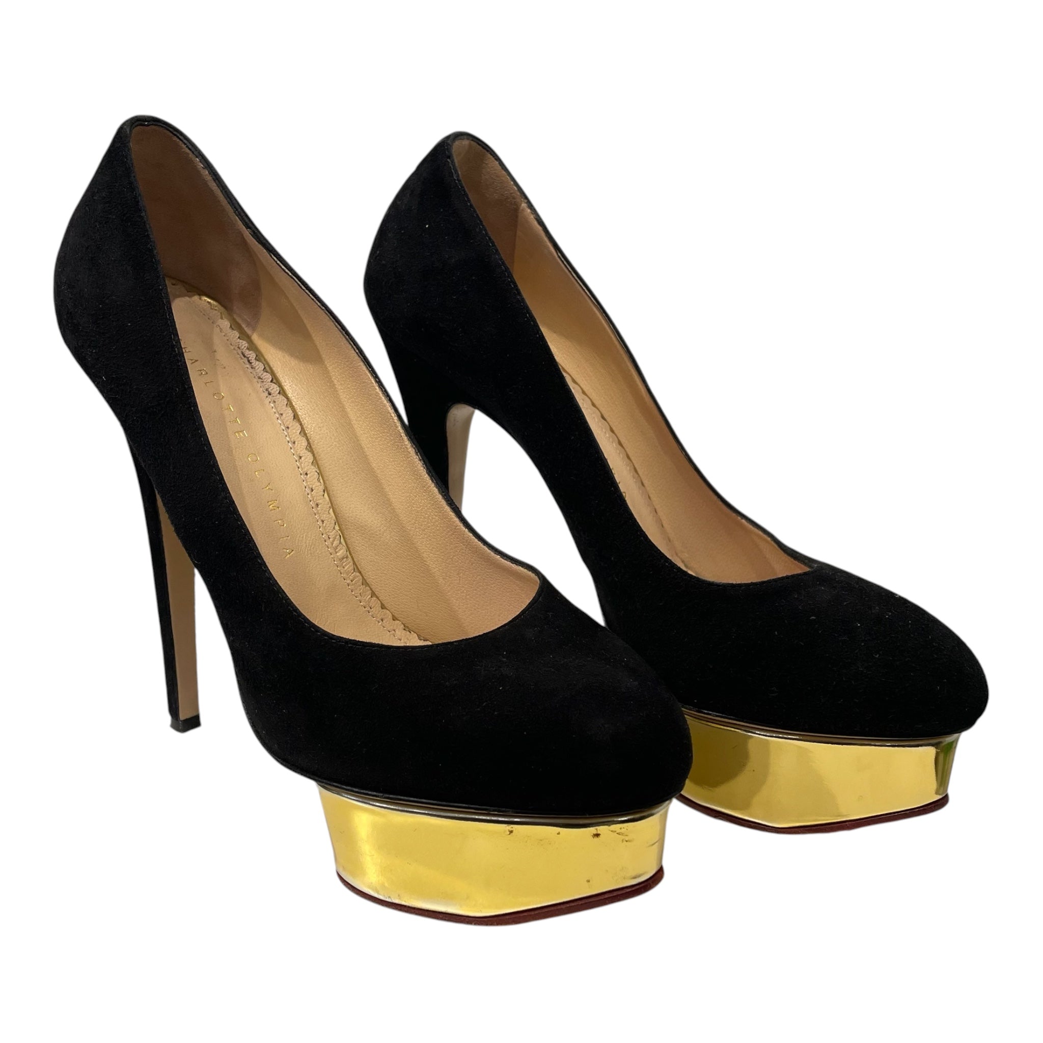Charlotte Olympia/Heels/EU 37.5/Suede/BLK/DOLLY PUMPS GOLD view 1