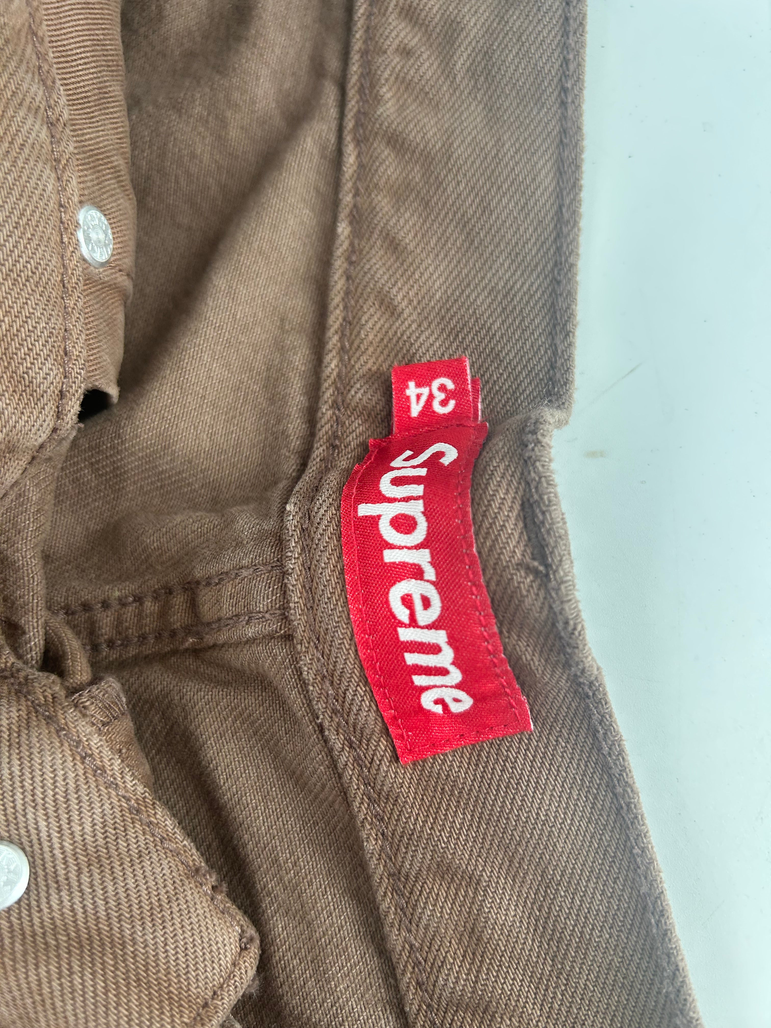 Supreme/Straight Pants/34/Denim/BRW/WHT RED LOGO BCK PKT view 3