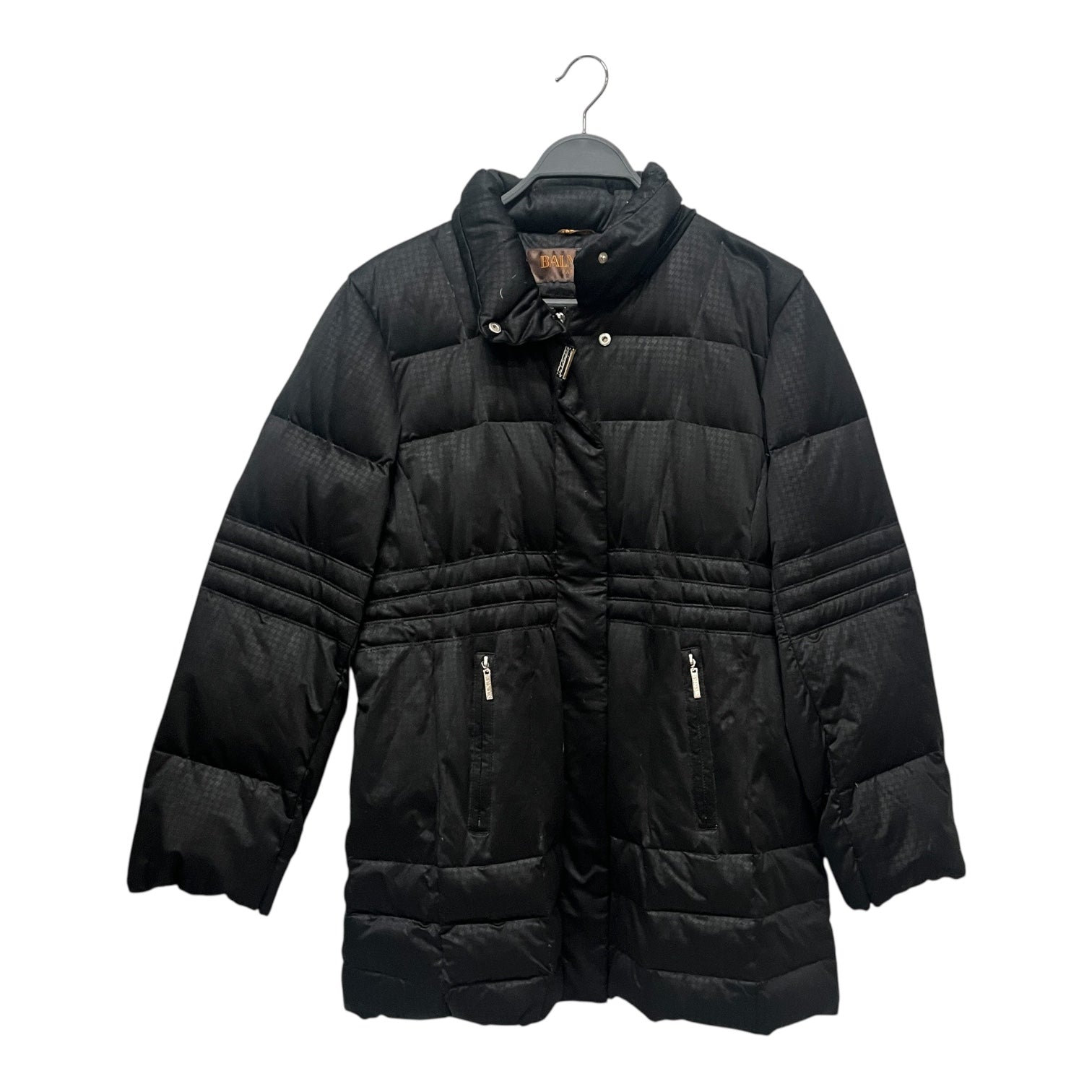 BALMAIN/Puffer Jkt/L/Nylon/BLK/silver logo tab button view 1