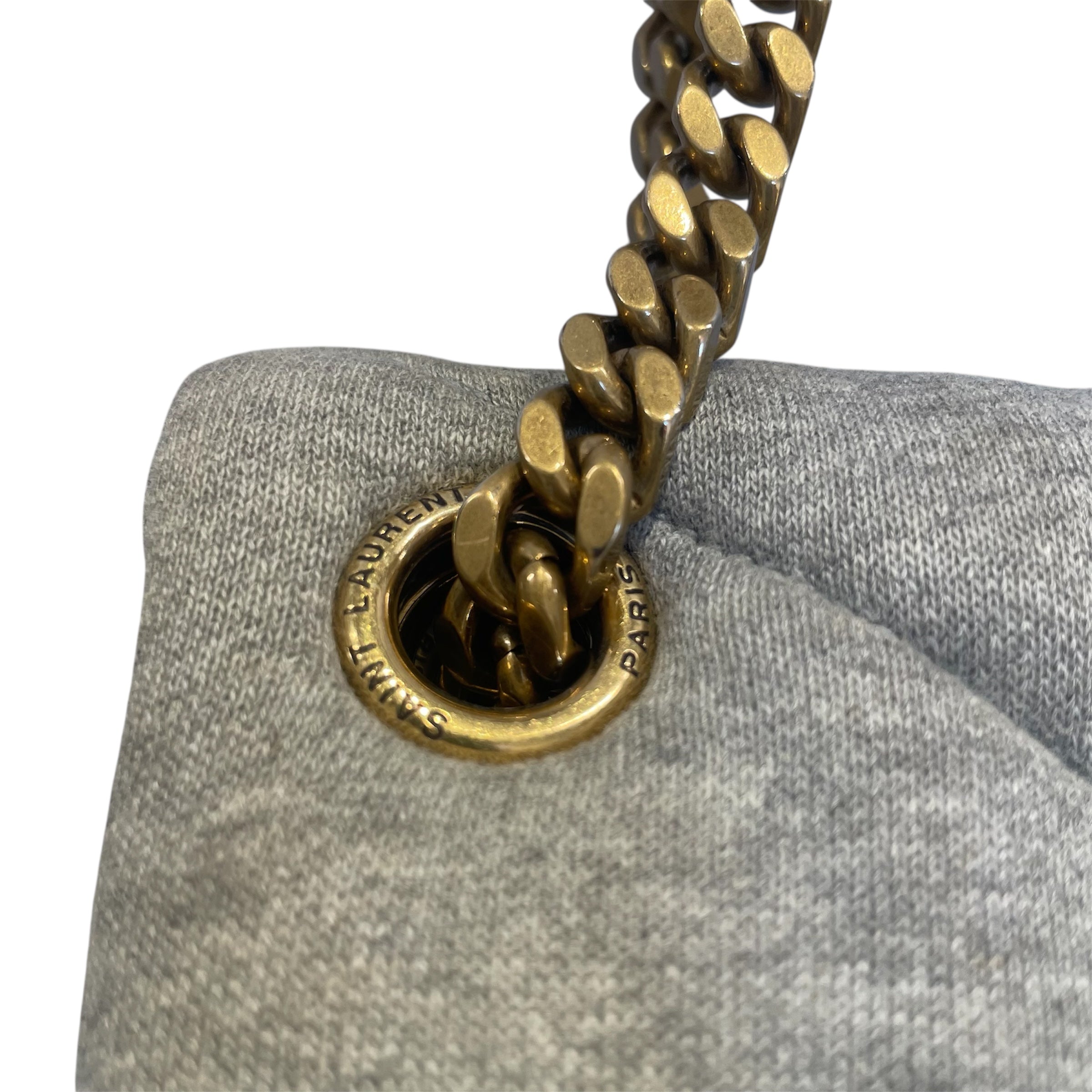 SAINT LAURENT/Cross Body Bag/Cotton/GRY/LOULOU PUFFER BAG GOLD LINKS view 3