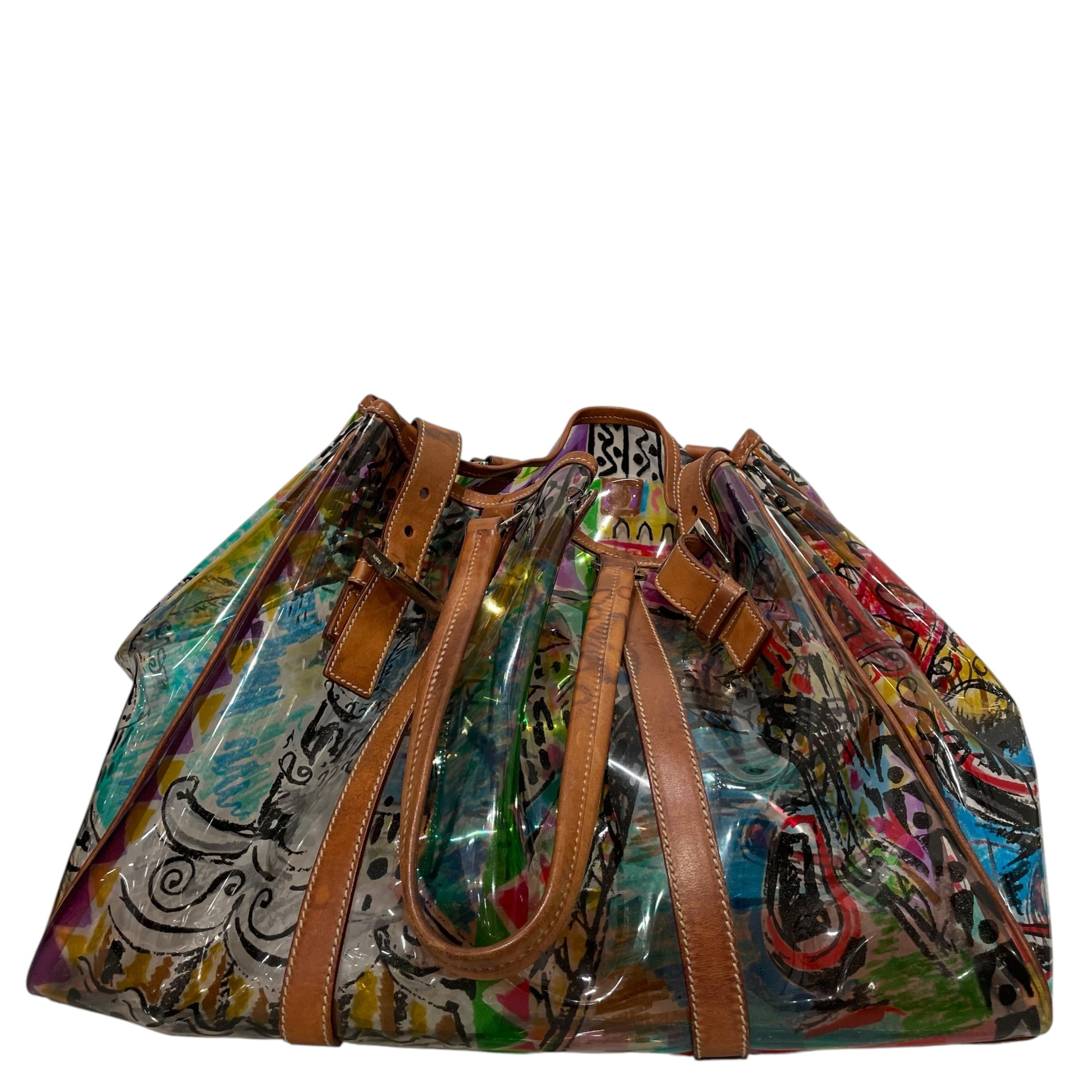 PRADA/Tote Bag/All Over Print/MLT/clear venicesketch brwn strp view 1