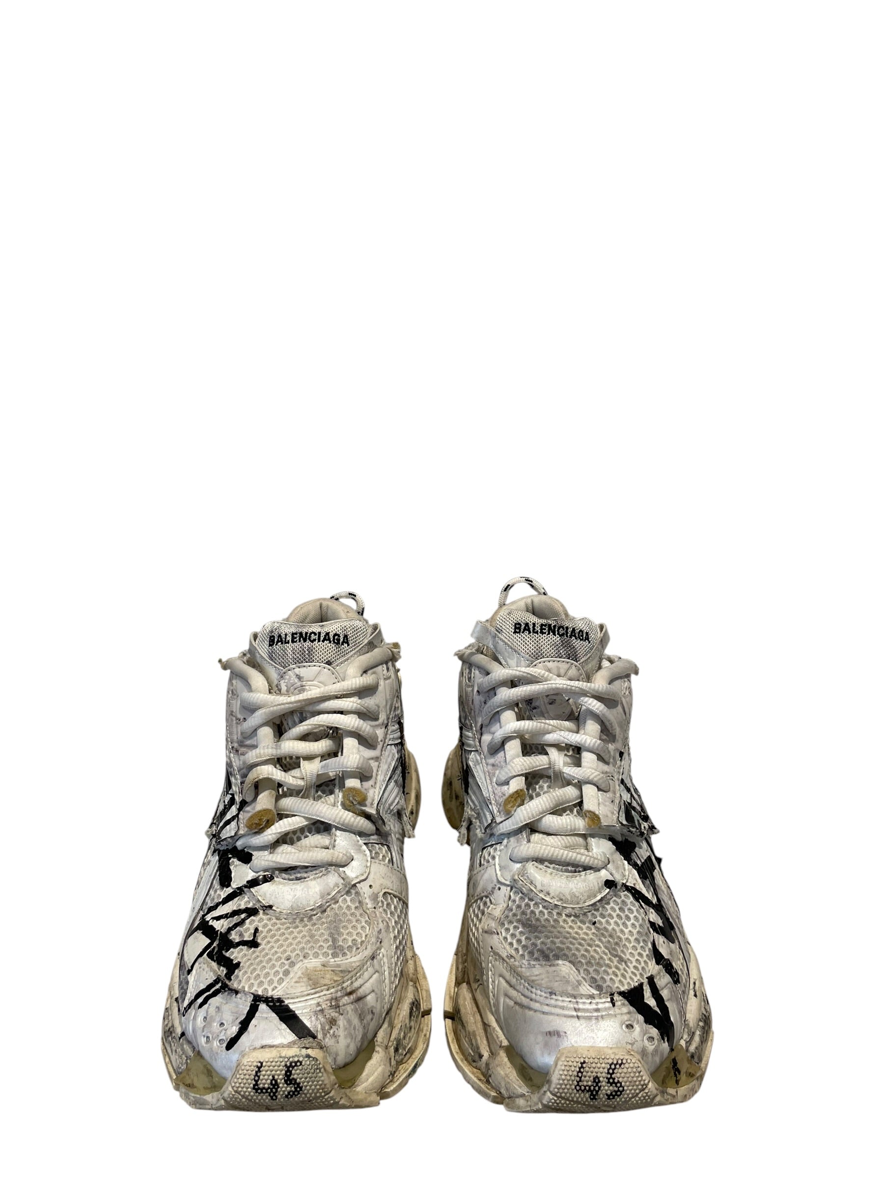 BALENCIAGA/Low-Sneakers/US 11/All Over Print/Leather/WHT/Graffiti Distressed view 3