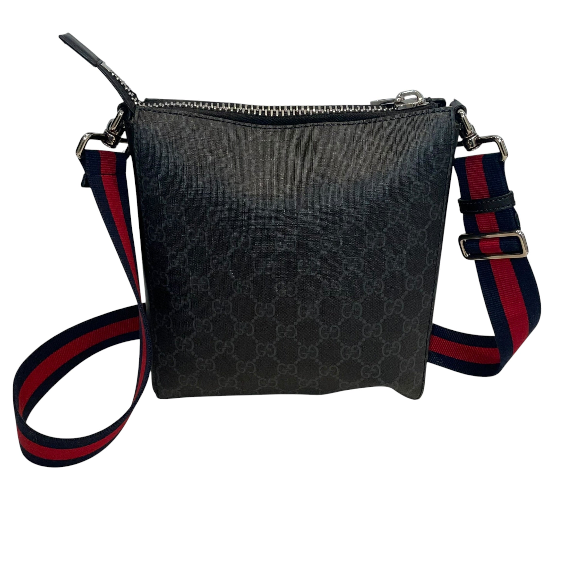 GUCCI/Cross Body Bag/All Over Print/Leather/BLK/GG supreme/ blu&rd strap view 2