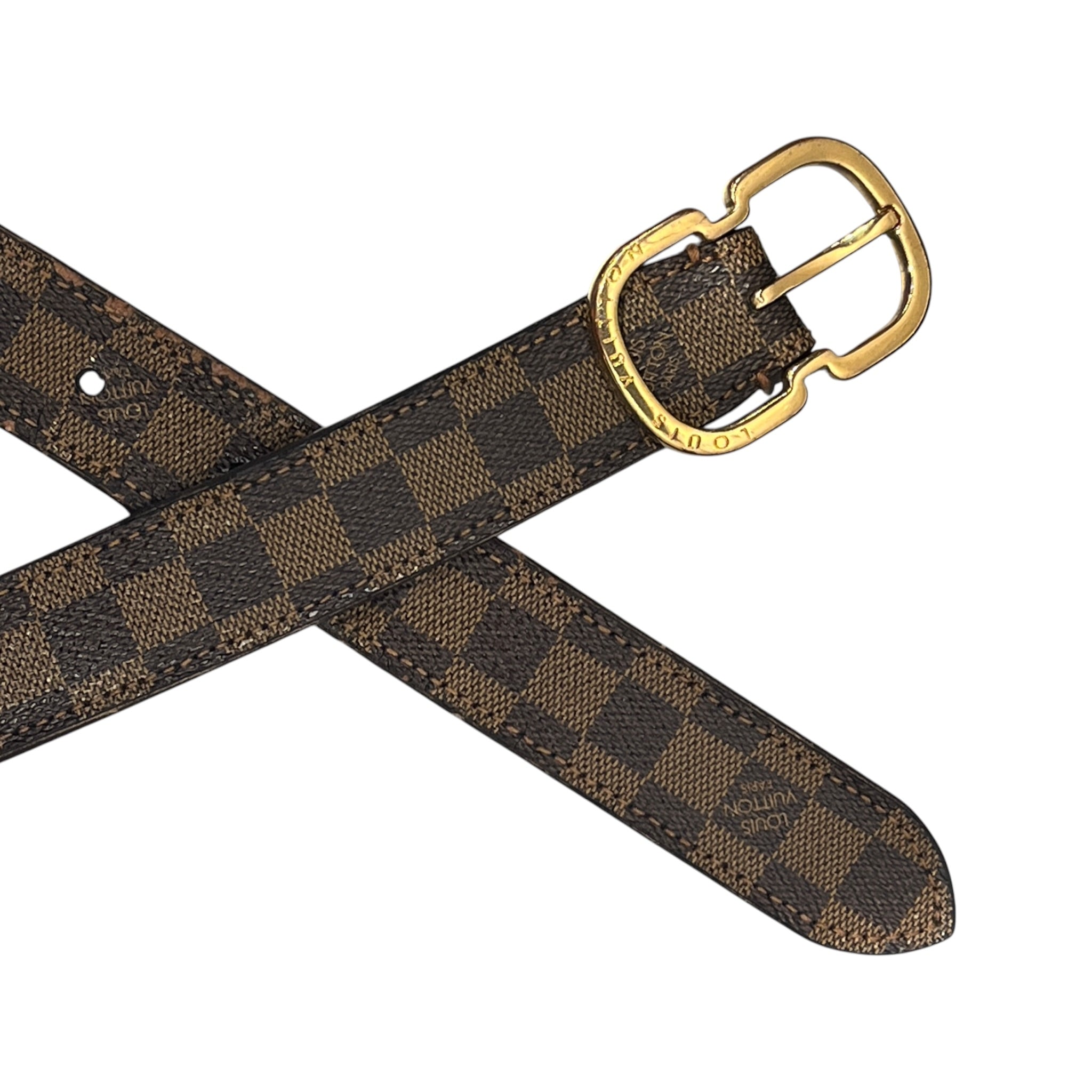 LOUIS VUITTON/Belt/Monogram/Leather/BRW/DAMIER EBENE MINI BELT GOLD BK view 2