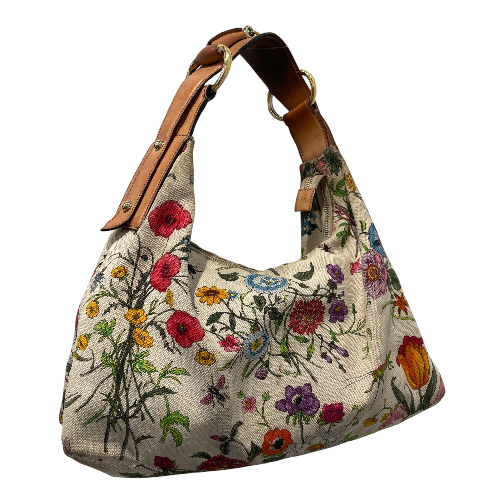 GUCCI/Hand Bag/Floral Pattern/Cotton/CRM/hobo floral canvas view 1