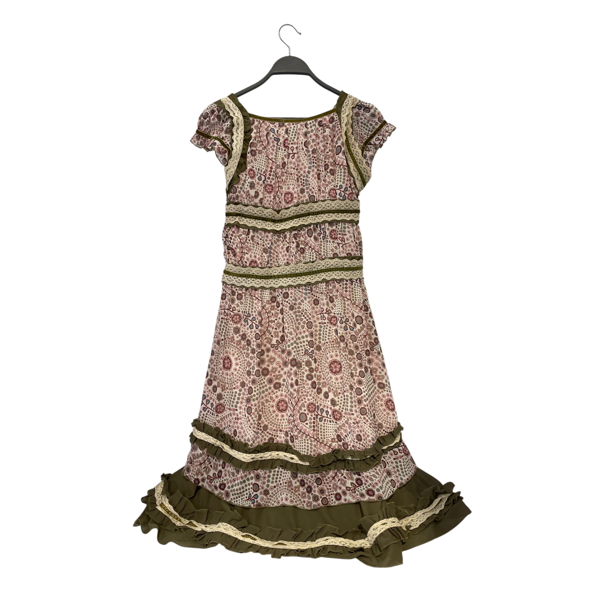 FOR LADY/SS Dress/All Over Print/Silk/PNK/GRN LACE ACROSS, BELL view 2