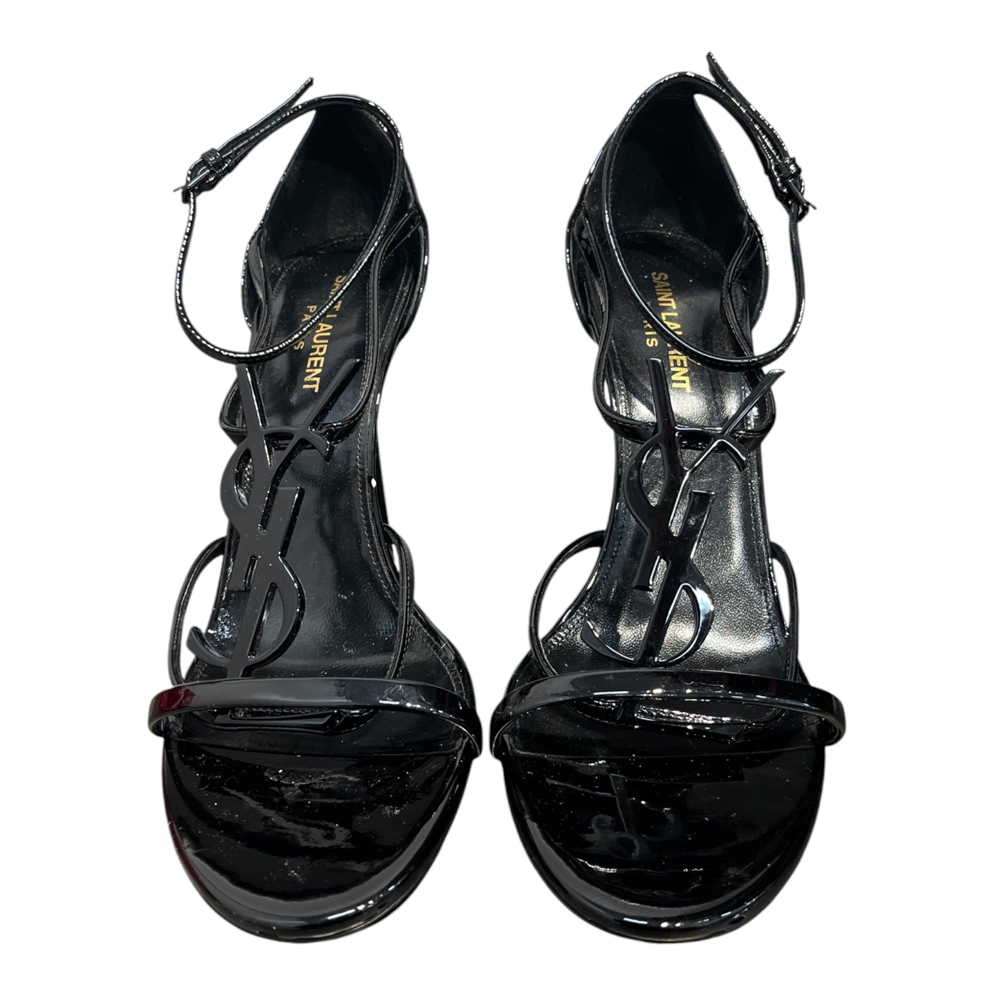 YVES SAINT LAURENT/Heels/EU 41.5/BLK/patent leather ysl logo foot view 2