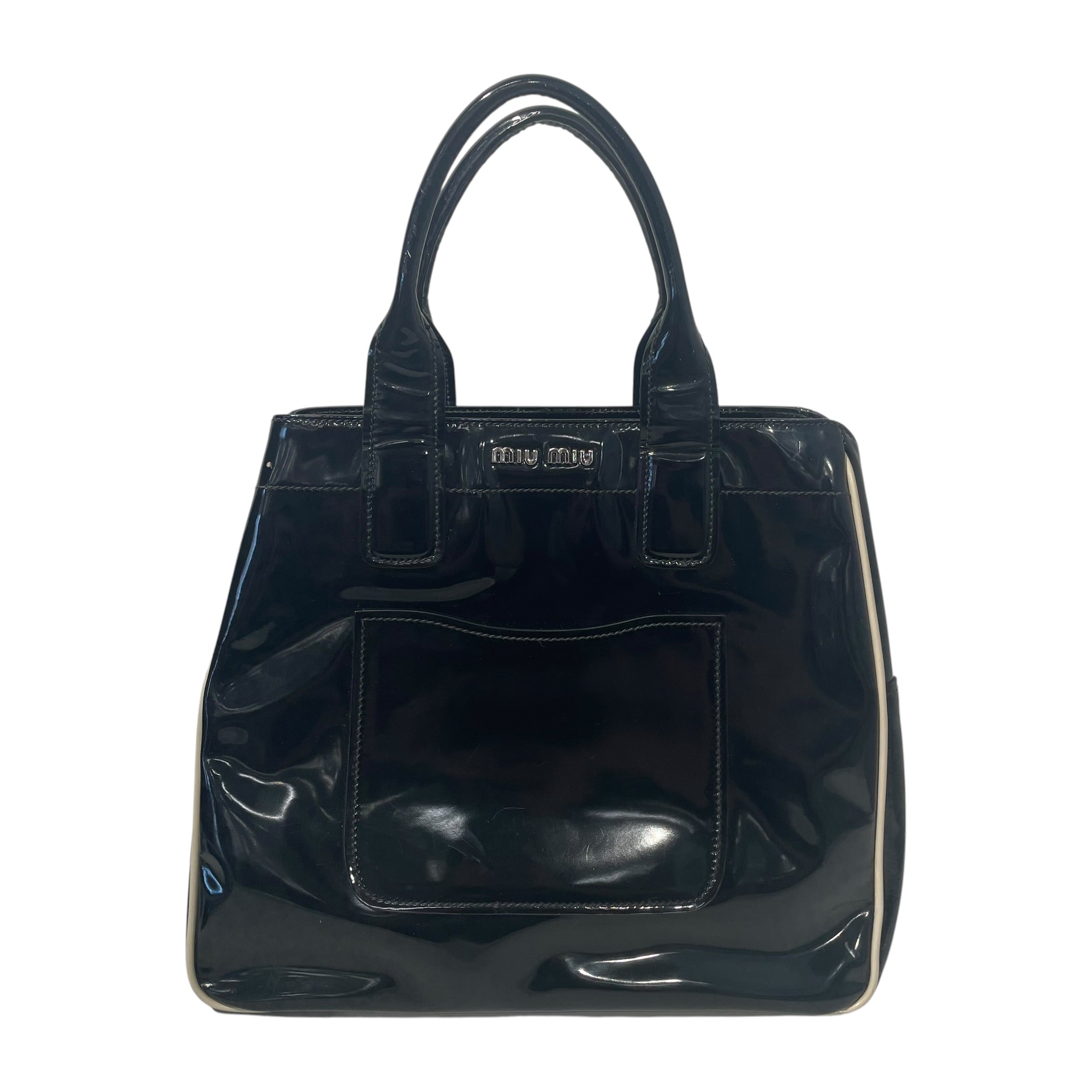 MIU MIU/Tote Bag/Leather/BLK/patent leather handbag view 1