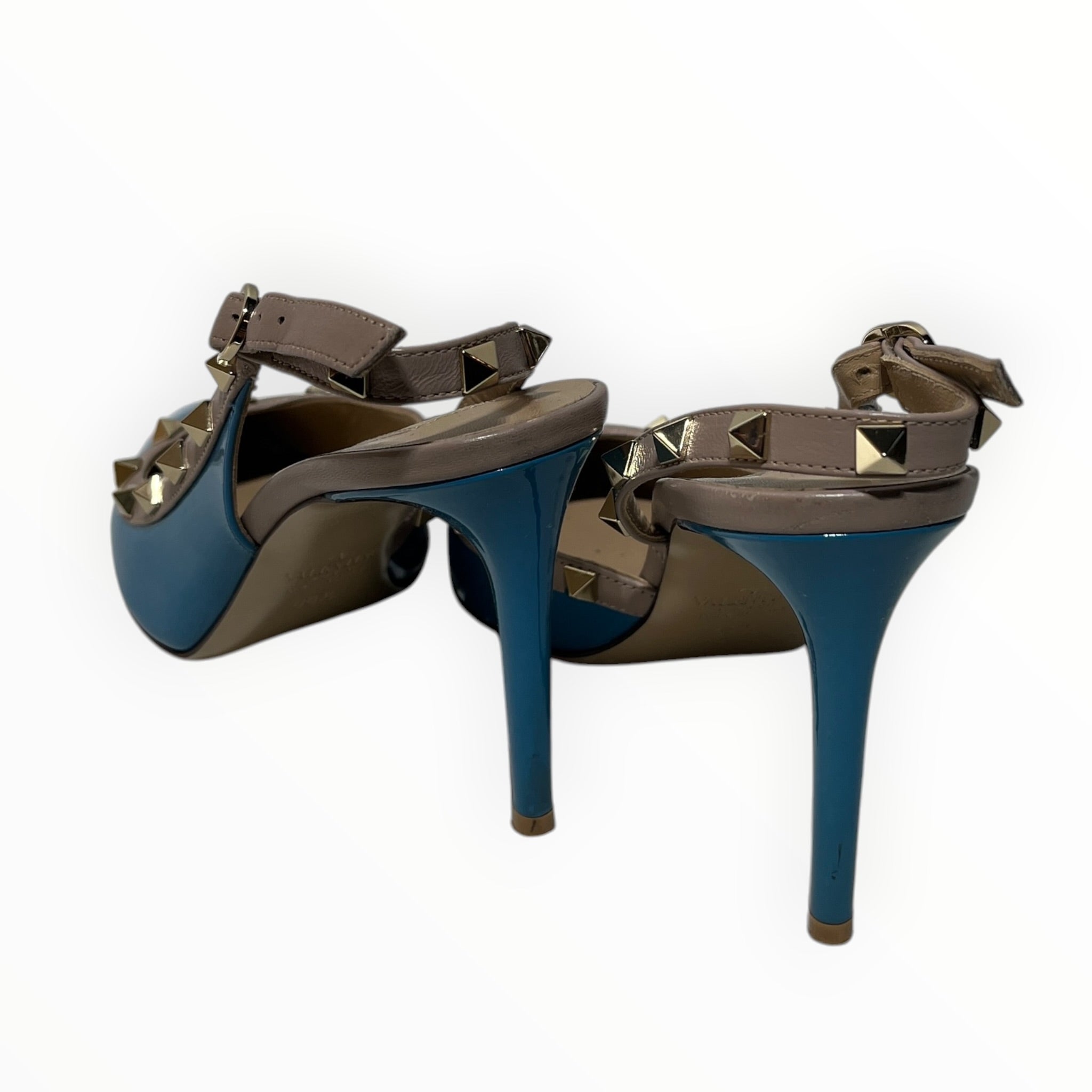 VALENTINO/Heels/EU 38.5/Leather/BLU/rockstud slingback view 2