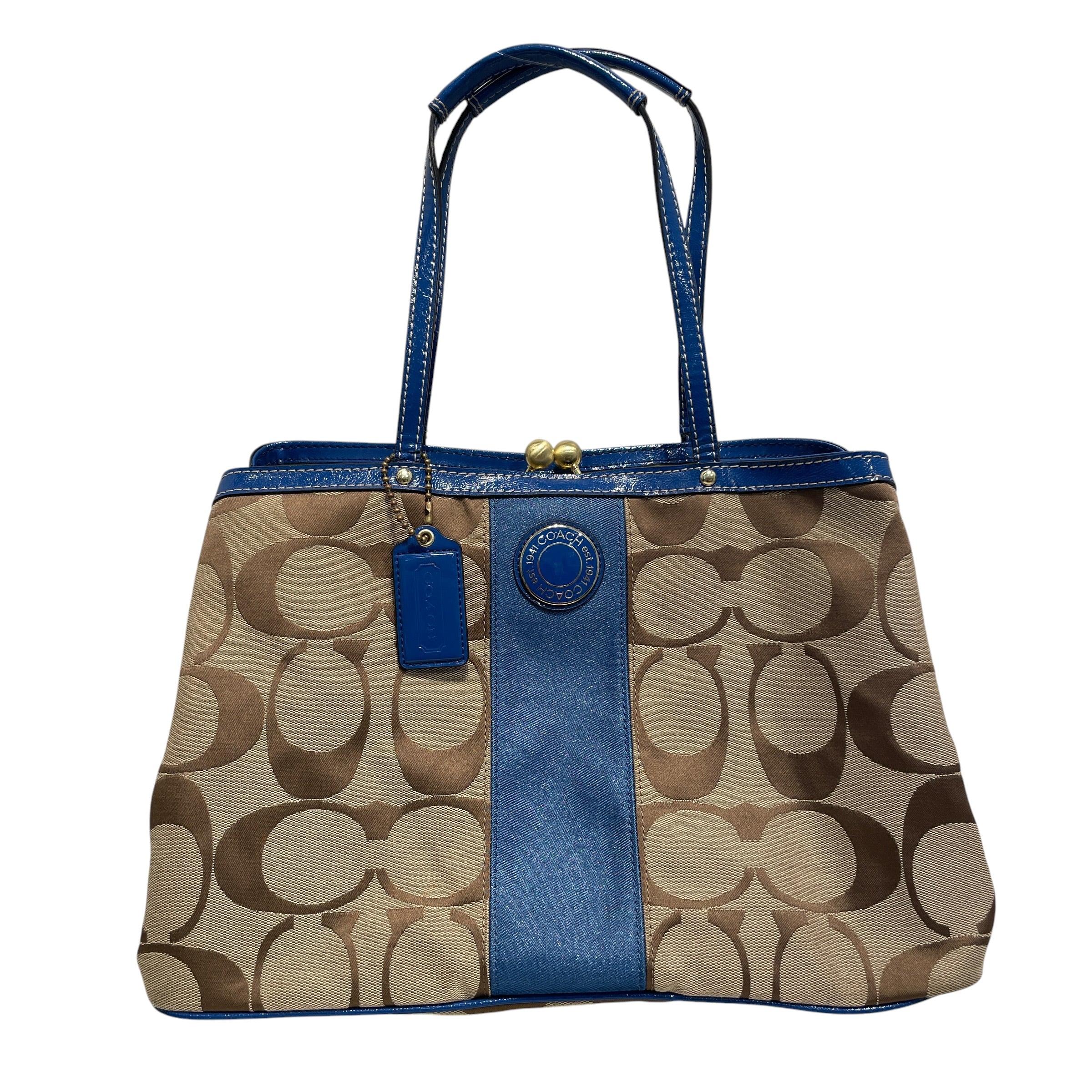 COACH/Hand Bag/Monogram/Leather/BLU/Kiss Lock Handbag view 1