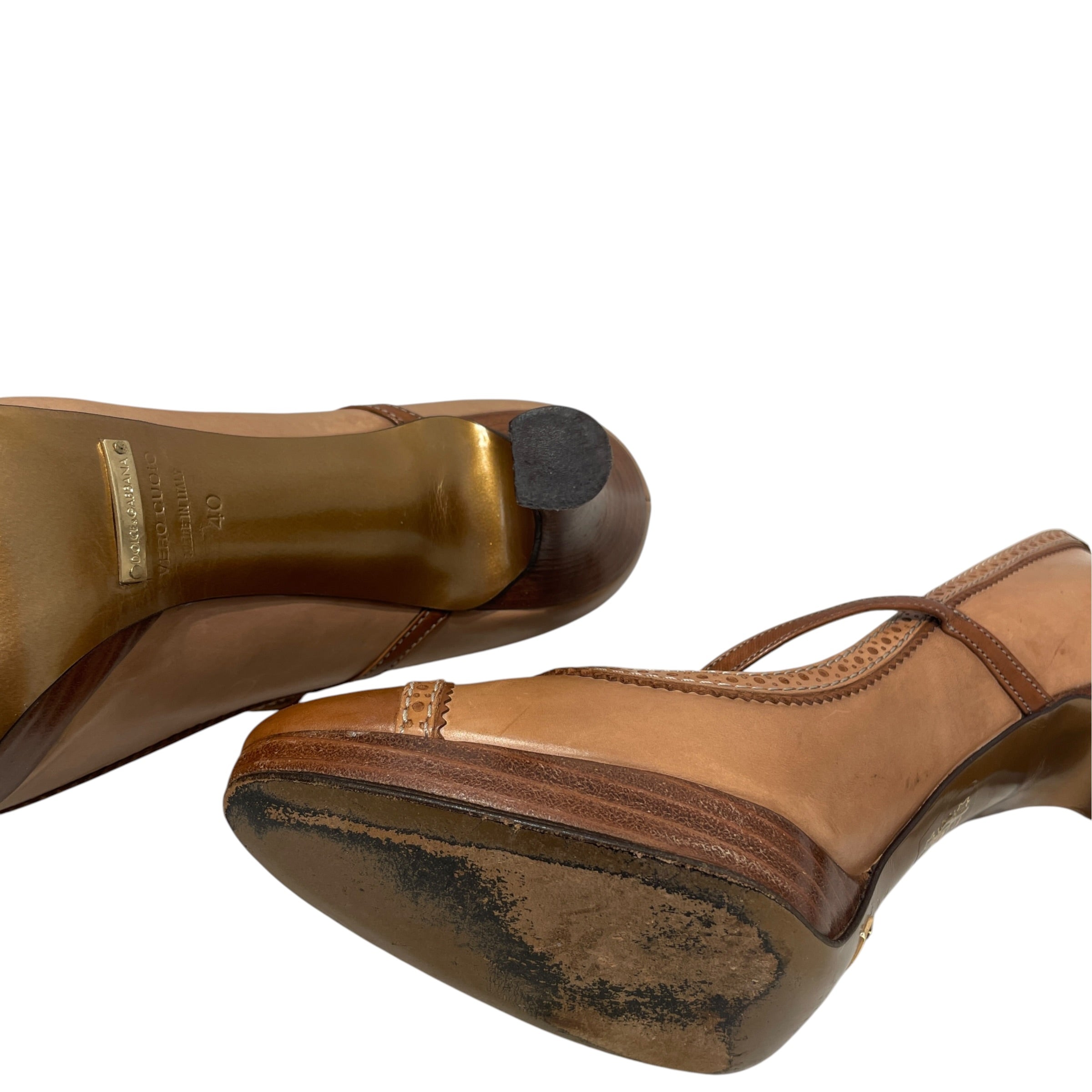 DOLCE&GABBANA/Heels/EU 40/Leather/BEG/Slip-on/Mary Jane Brogue-Style Heel view 6