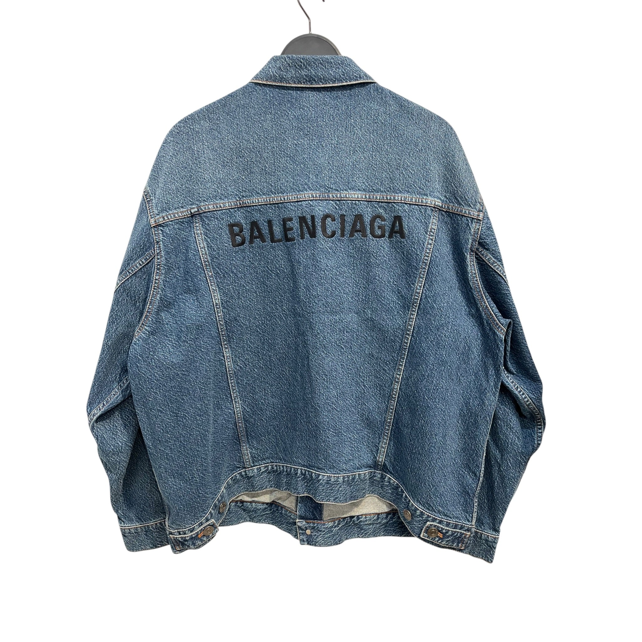 BALENCIAGA/Denim Jkt/34/Cotton/BLU/Single Breasted/OVERSIZED-BLK EMBROIDERED LOGO view 2