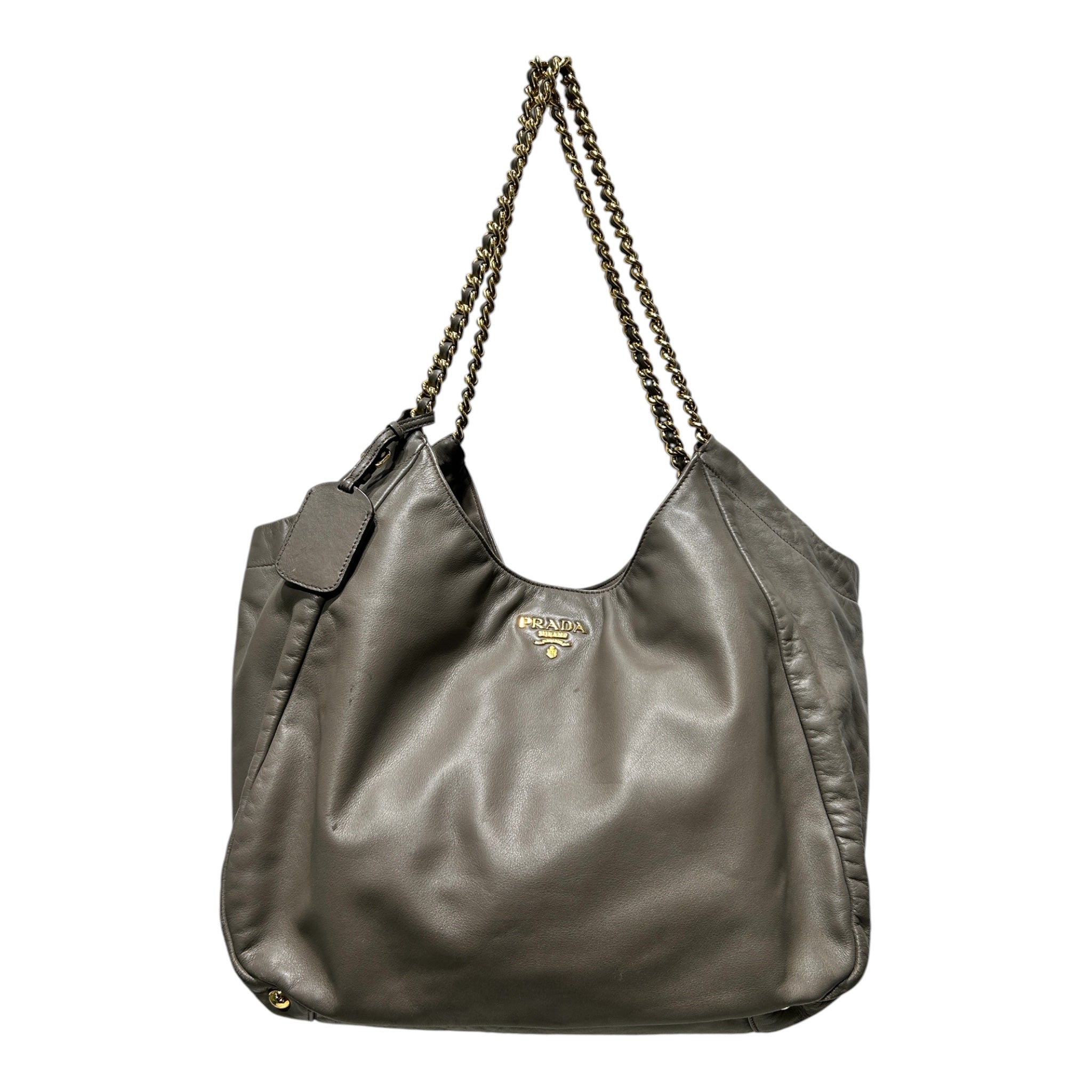PRADA/Bag/Leather/GRY/HOBO BAG GOLD CHAIN view 1