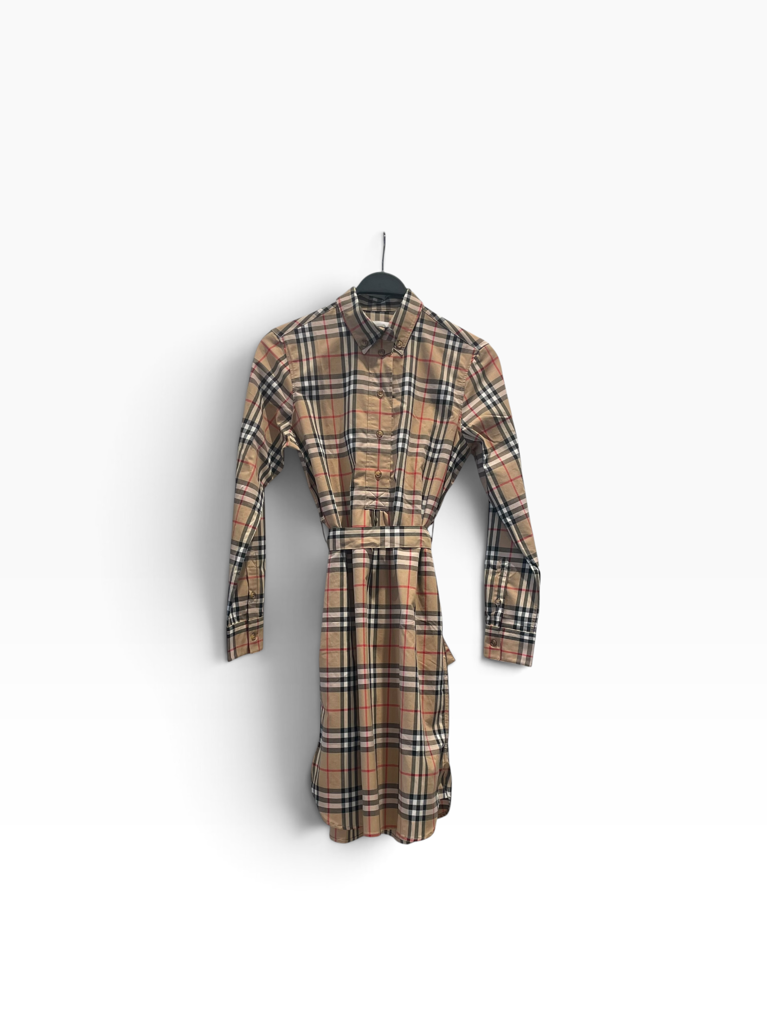 BURBERRY LONDON/LS Dress/6/Plaid/Cotton/BEG/Check Belted Dress view 1