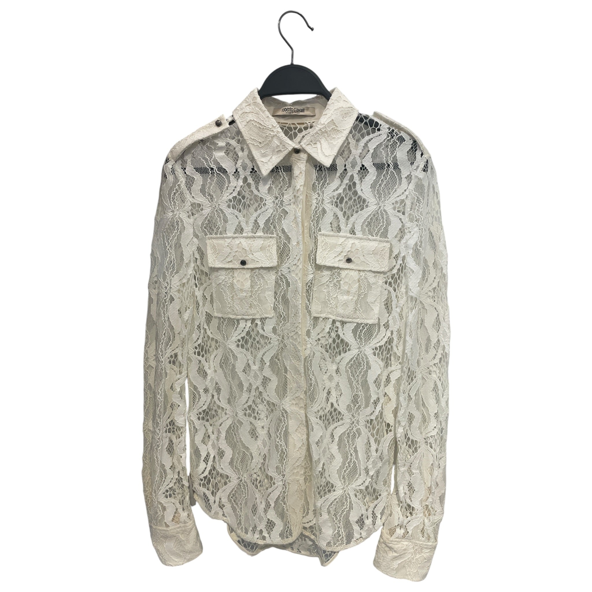 roberto cavalli/LS Blouse/38/Cotton/WHT/Lace Top with Pockets view 1