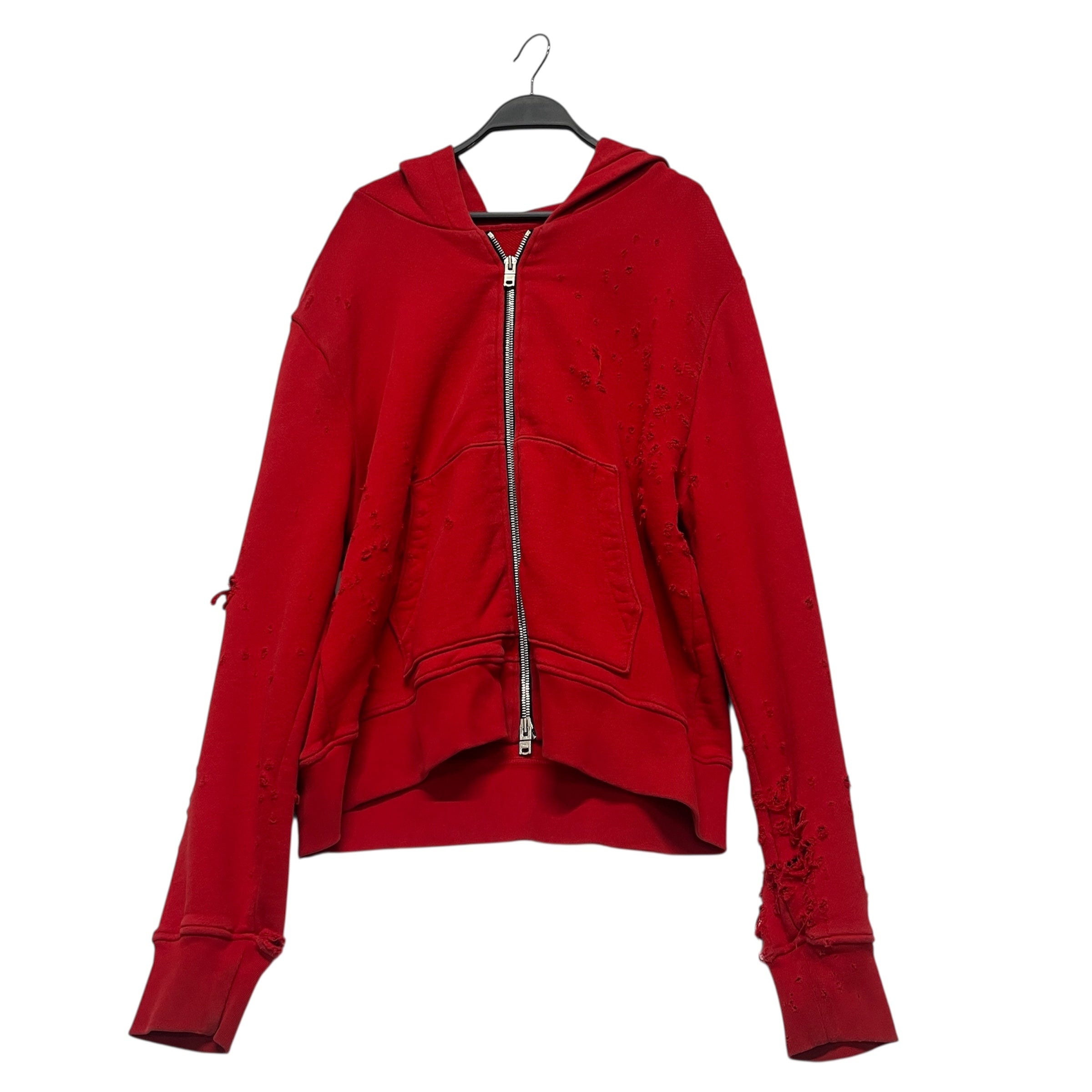 AMIRI/Zip Up Hoodie/M/Cotton/RED/Distressed/SHOTGUN HOODIE SLV HARDWARE view 1