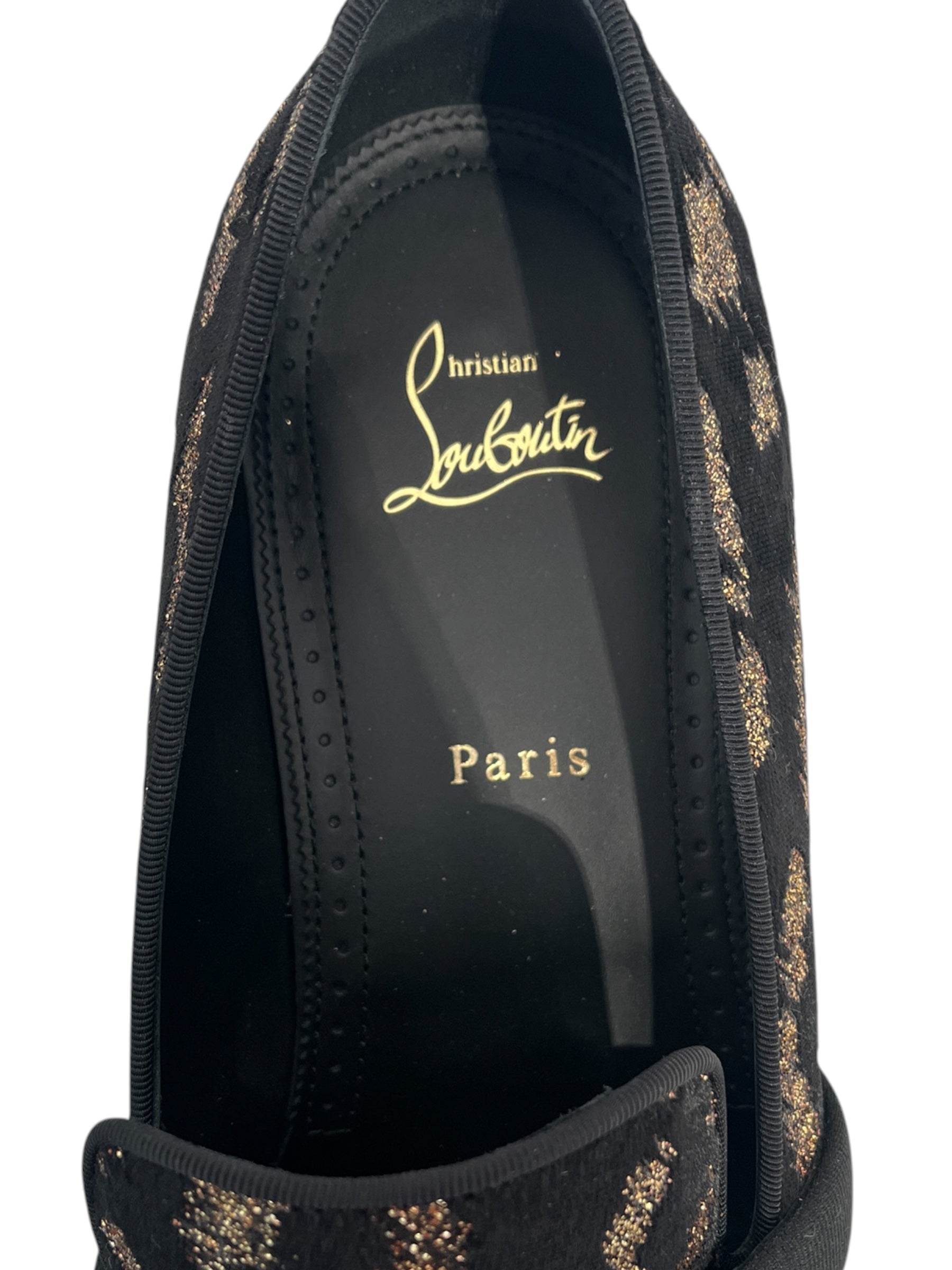 Christian Louboutin/Loafers/EU 44.5/Leopard/Velour/BLK/U-Tip/band/gold view 3