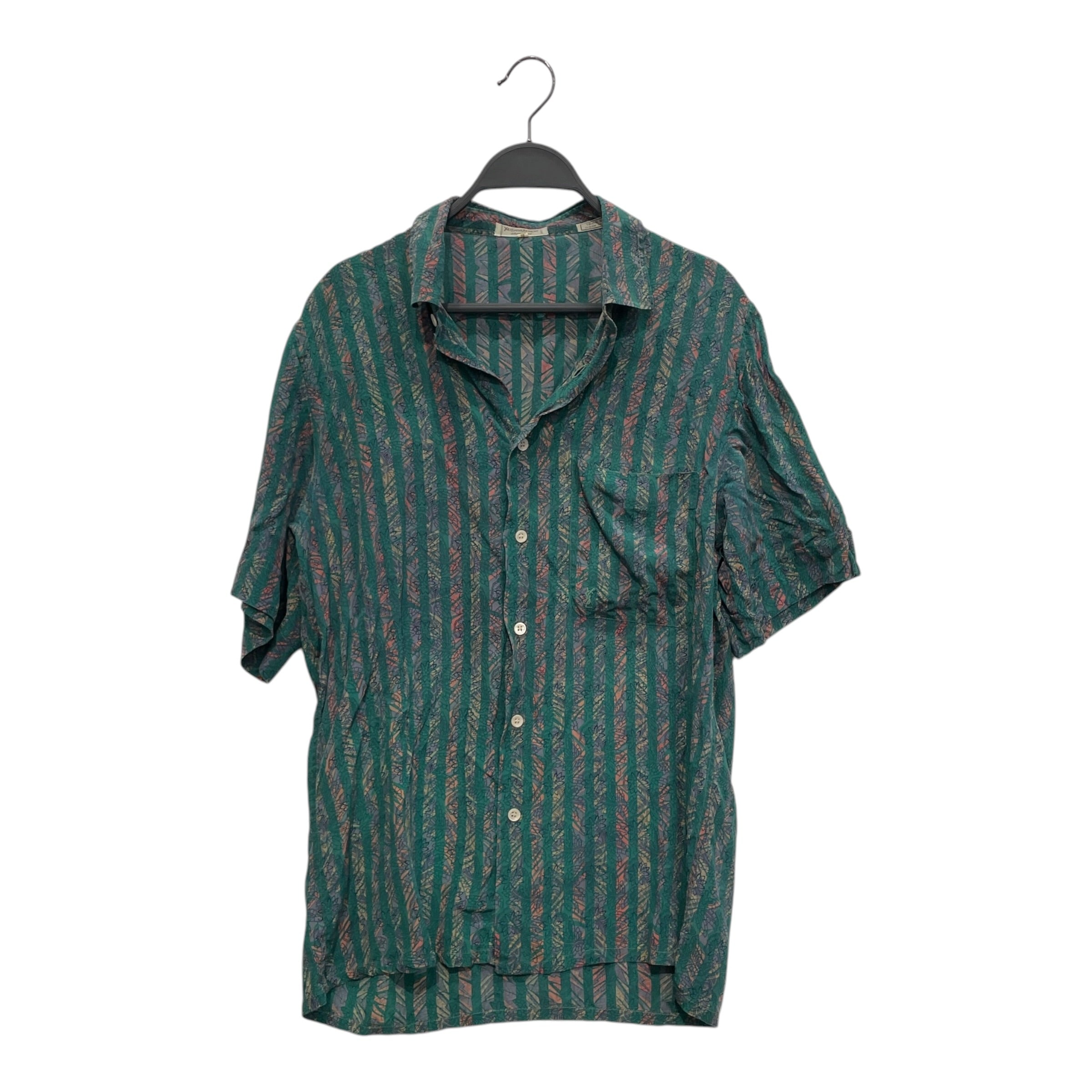 YVES SAINT LAURENT/SS Shirt/41/Silk/GRN/Stripe/FLORAL OUTLINE PRINT view 1