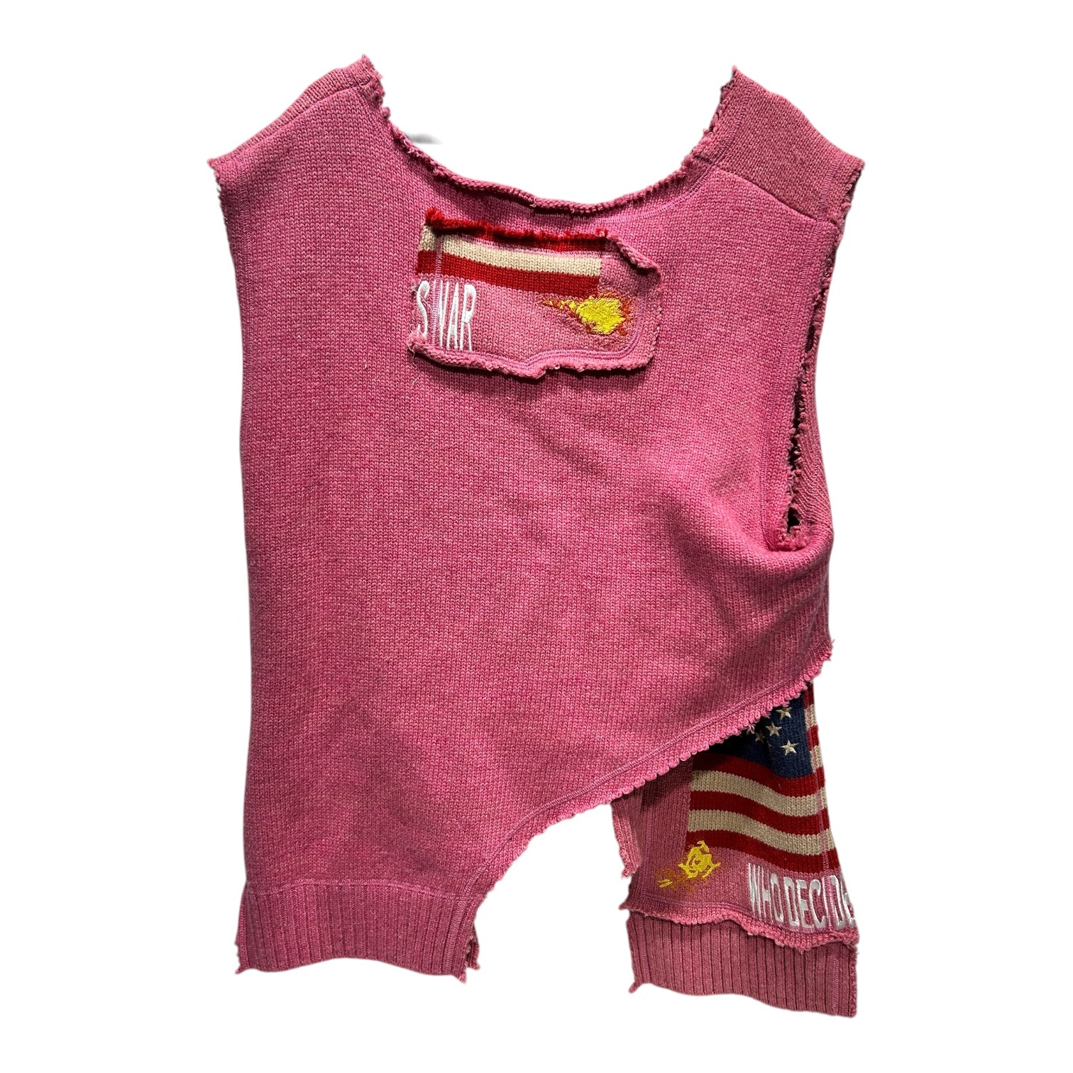 WHO DECIDES WAR/Sweater/S/Graphic/Wool/PNK/DISTRESSED AMERICAN FLAG FLAME view 2
