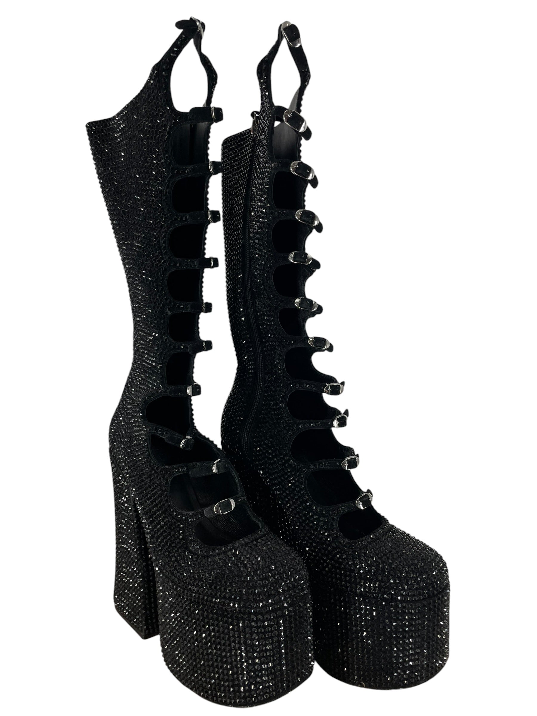 MARC JACOBS/Long Boots/US 7/Glitter/Leather/BLK/BEDAZZLED BUCKLE KIKI BOOT view 1