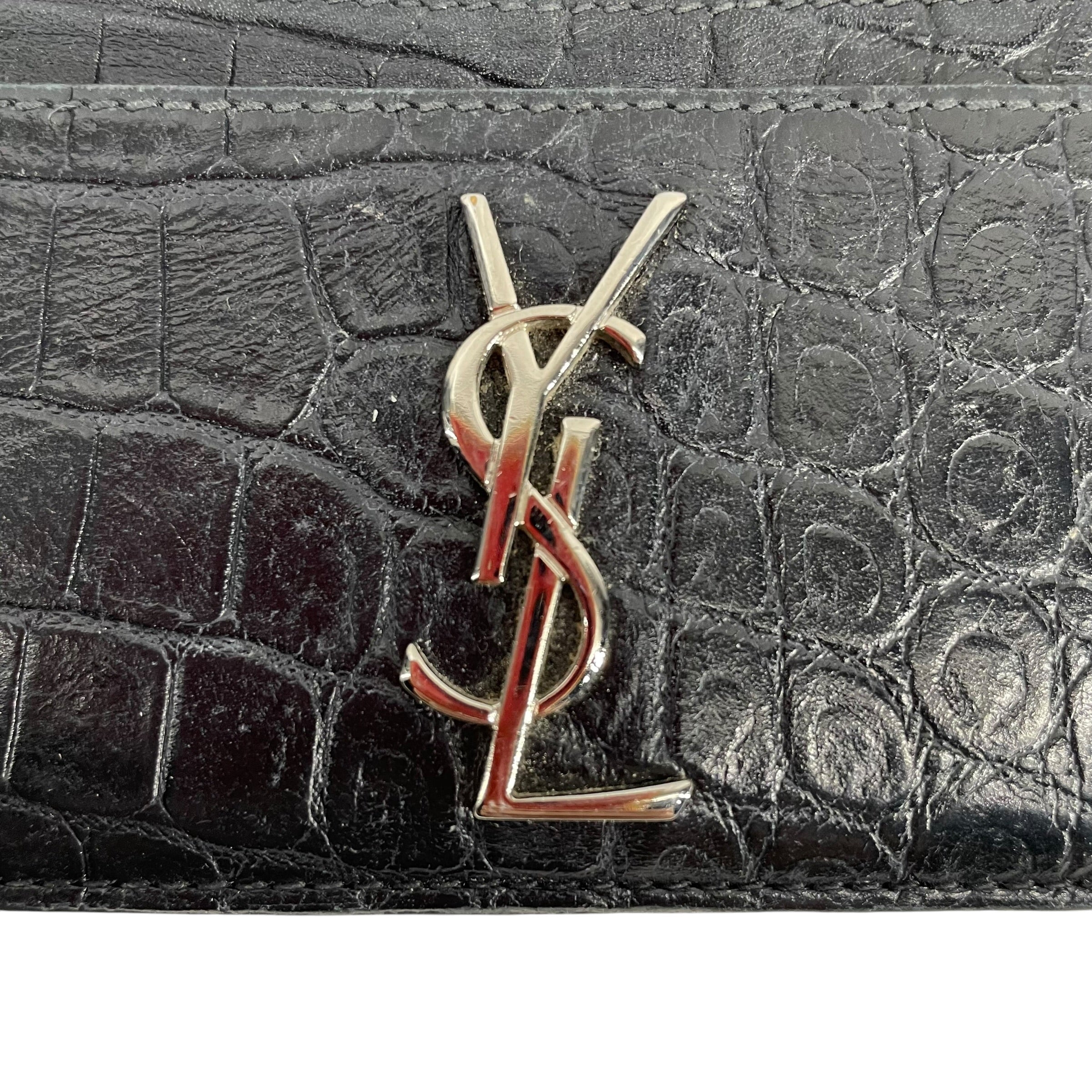 SAINT LAURENT/Wallet/Leather/BLK/CROC LEATHER CARDHOLDER view 3