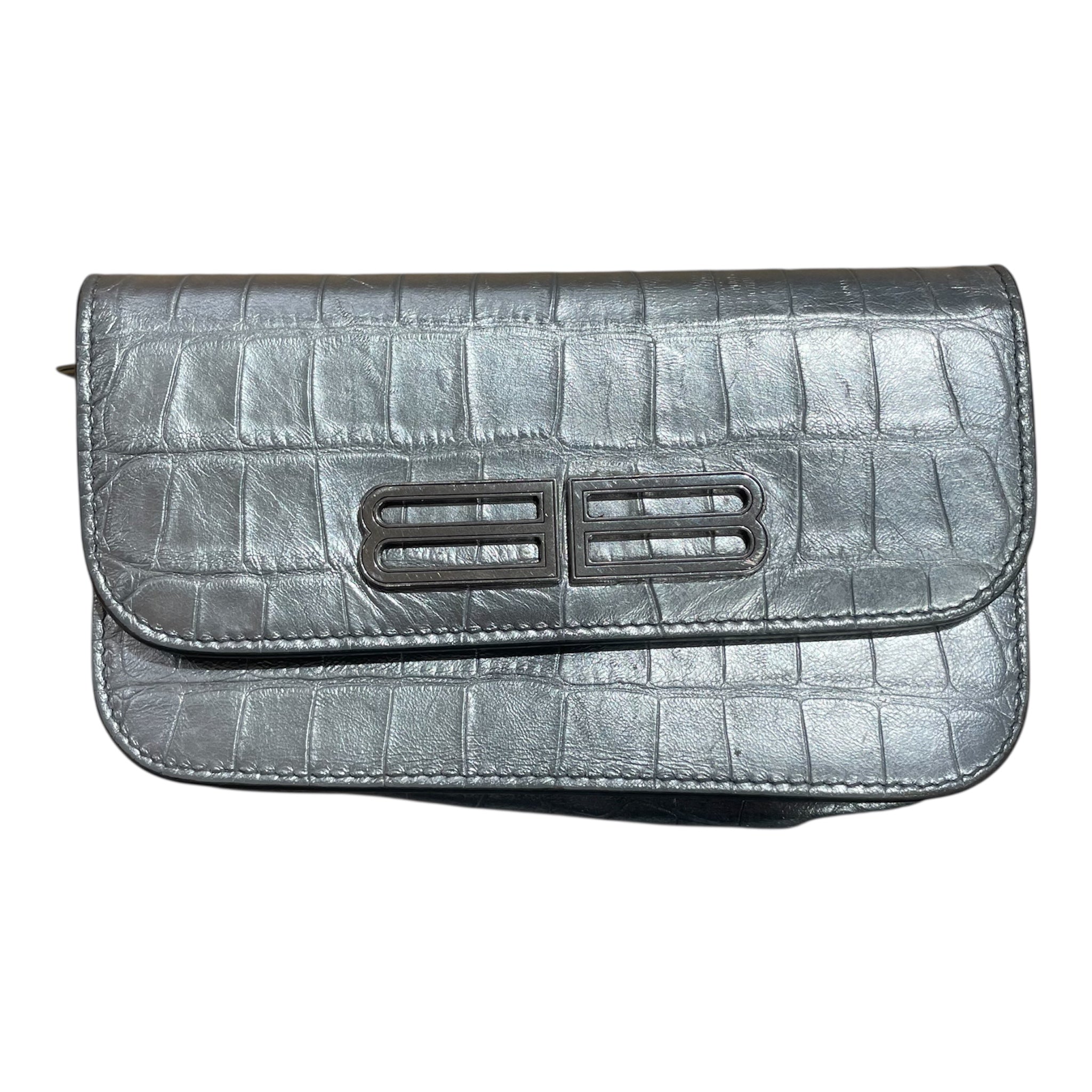 BALENCIAGA/Cross Body Bag/Animal Pattern/SLV/ wallet on chain crocodile view 3