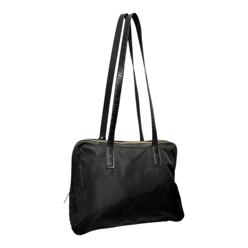 PRADA/Bag/Nylon/BLK/CROCODILE LEATHER ACCENT