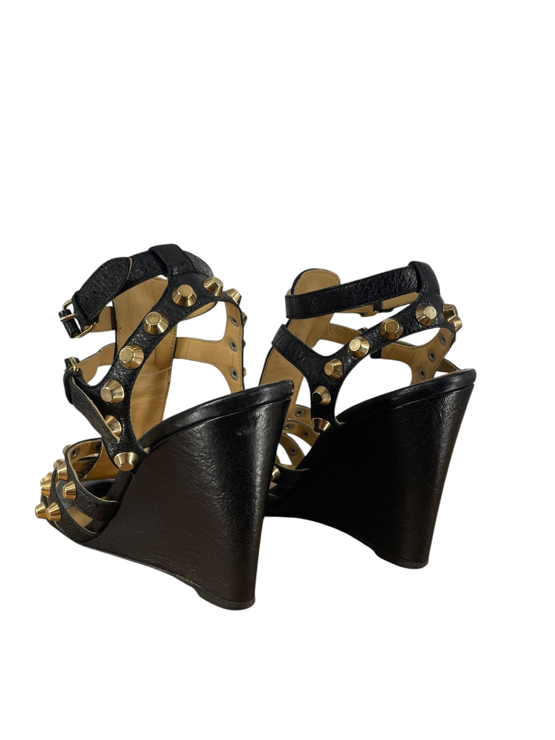 BALENCIAGA/Heels/US 8/Leather/BLK/GLADIATOR WEDGE view 2