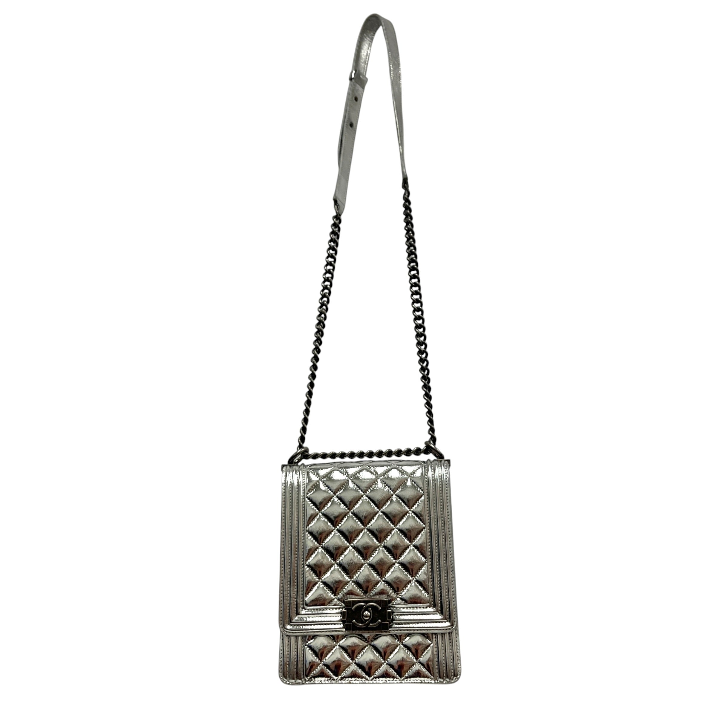 CHANEL/Cross Body Bag/Leather/SLV/North South Boy view 1