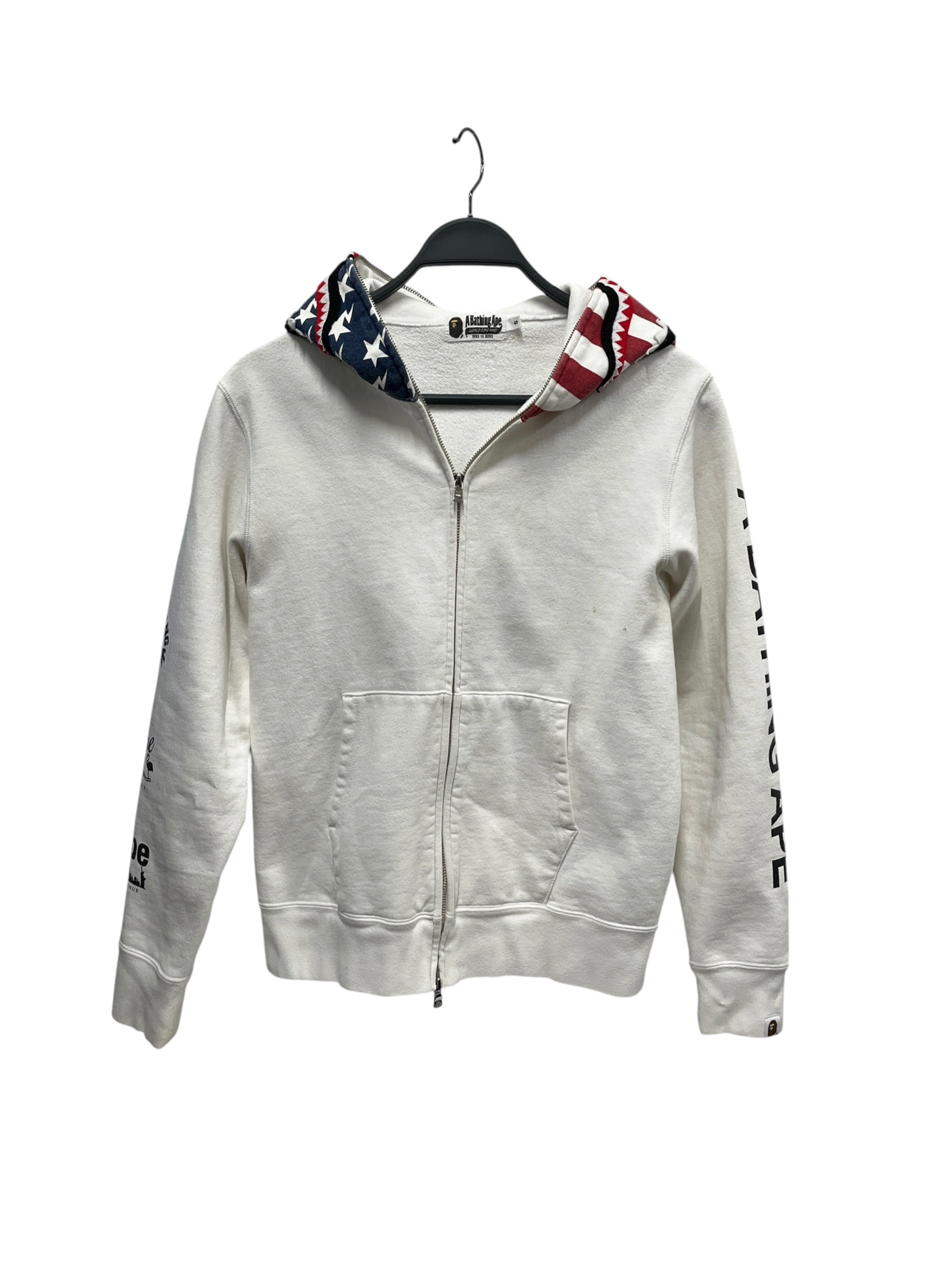 A BATHING APE/Zip Up Hoodie/S/Cotton/WHT/USA SHARK ZULL ZIP, as is view 1