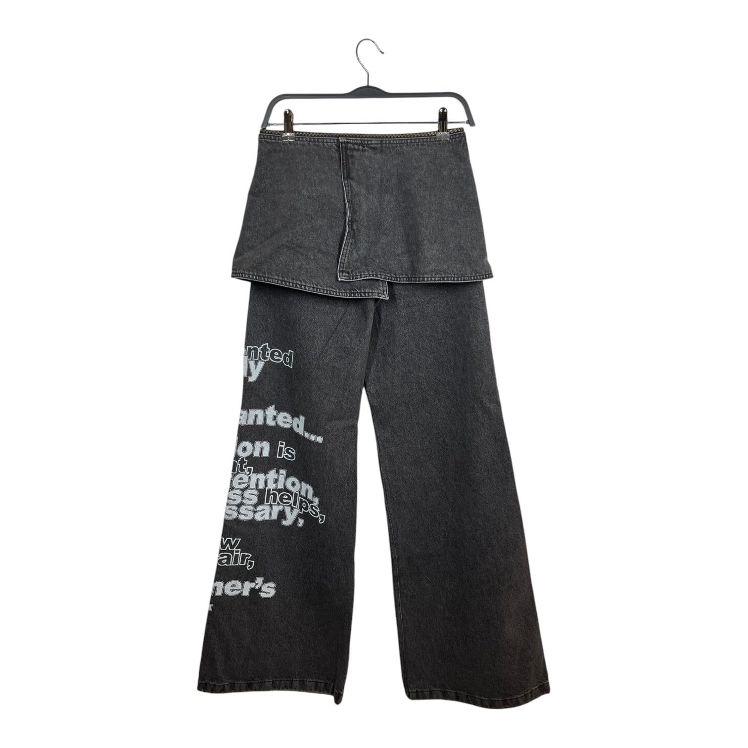Heaven By Marc Jacobs/Kiko Kostadinov/Wide Leg Pants/XS/Graphic/Denim/GRY/I WANT TO BE WANTED SEVERELY view 2