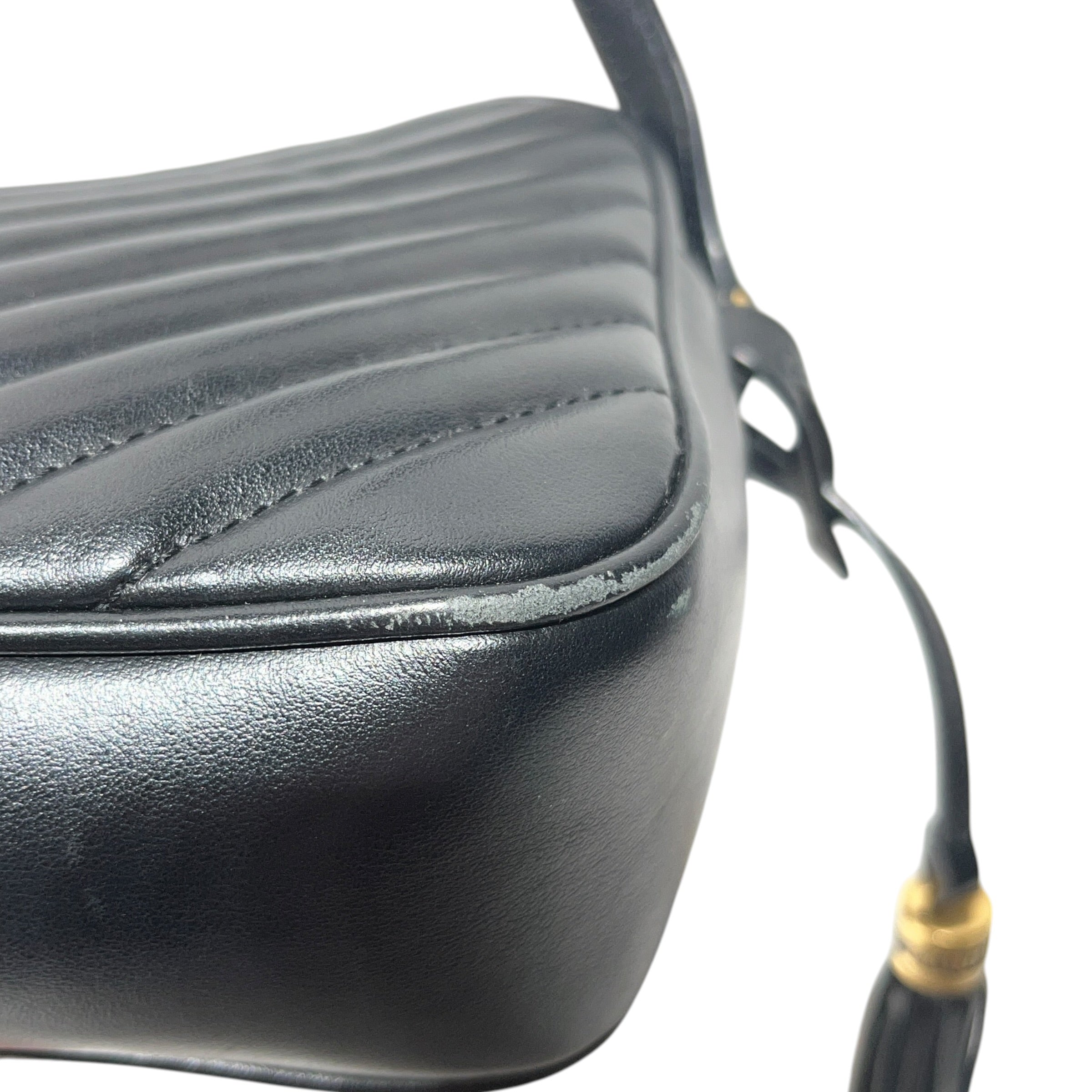 YVES SAINT LAURENT/Cross Body Bag/Leather/BLK/chevron camera bag view 14