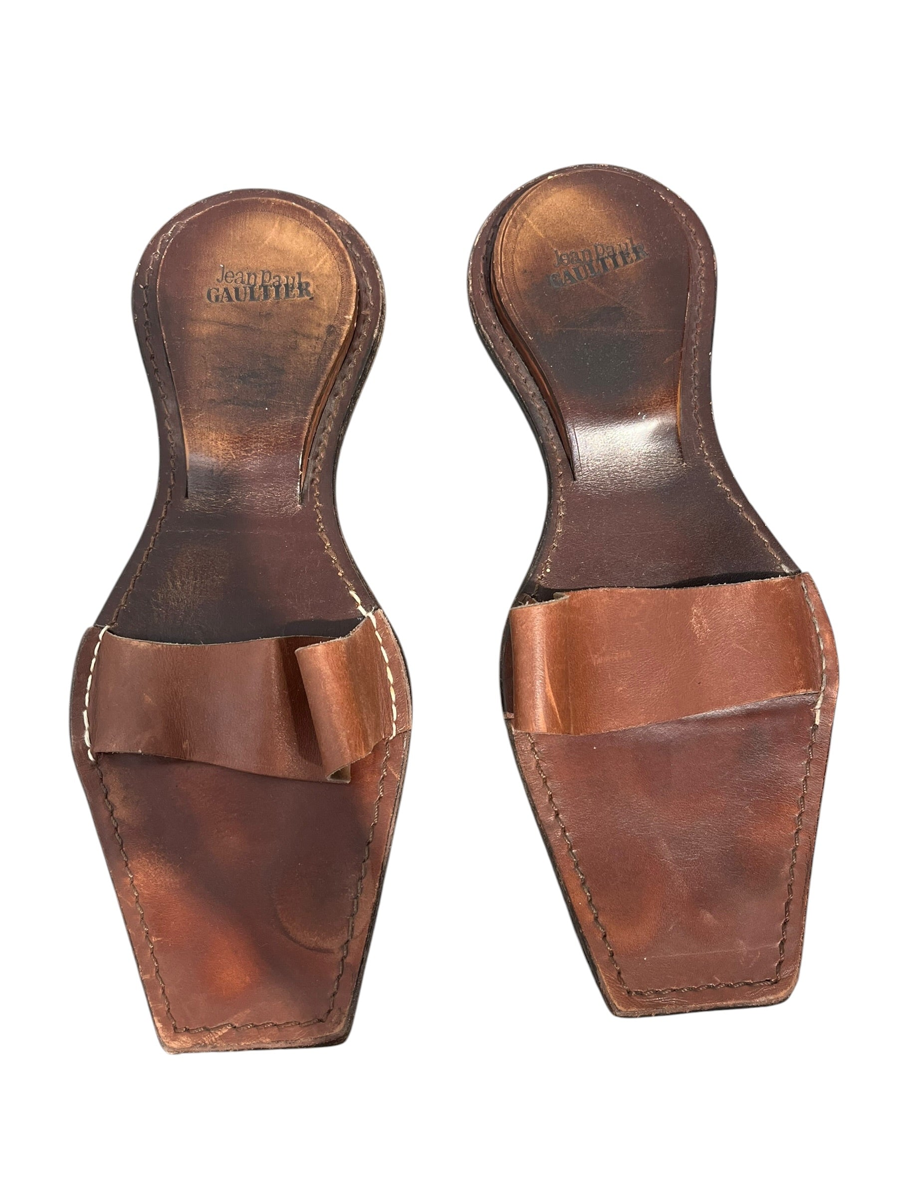 Jean Paul Gaultier/Sandals/EU 40/Leather/BRW/SQUARE TOE LOOP SLIDES view 2