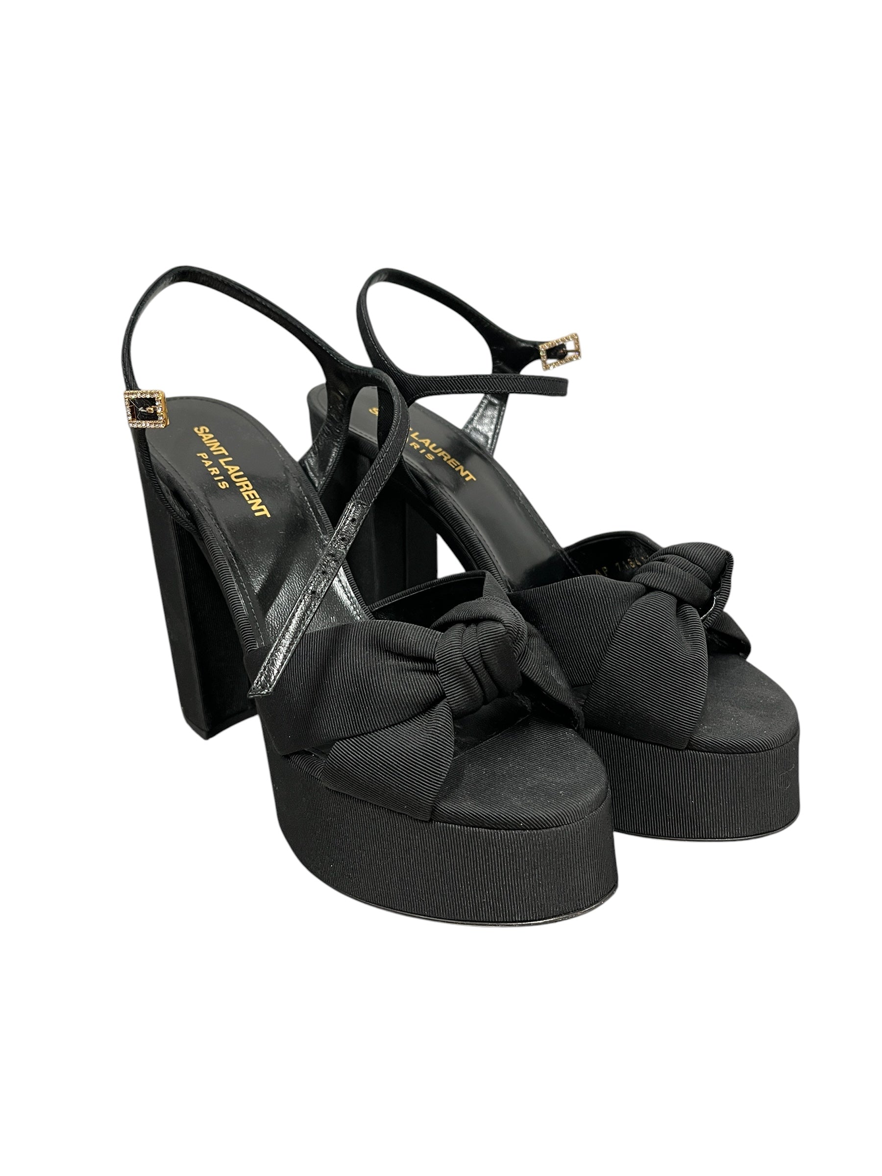 SAINT LAURENT/Heels/EU 38/Cotton/BLK/Open-Toe/BIANCA PLATFORM view 1