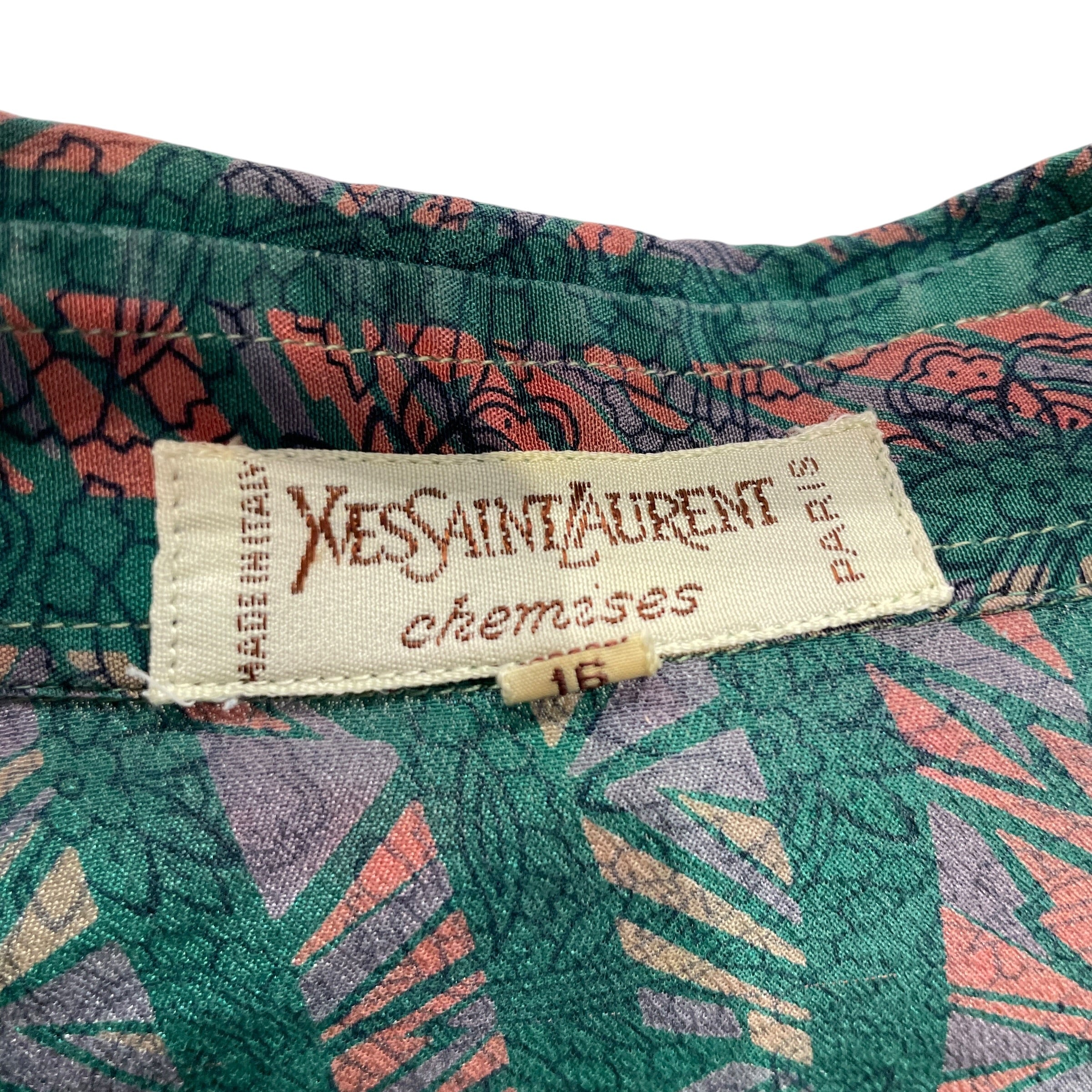 YVES SAINT LAURENT/SS Shirt/41/Silk/GRN/Stripe/FLORAL OUTLINE PRINT view 3