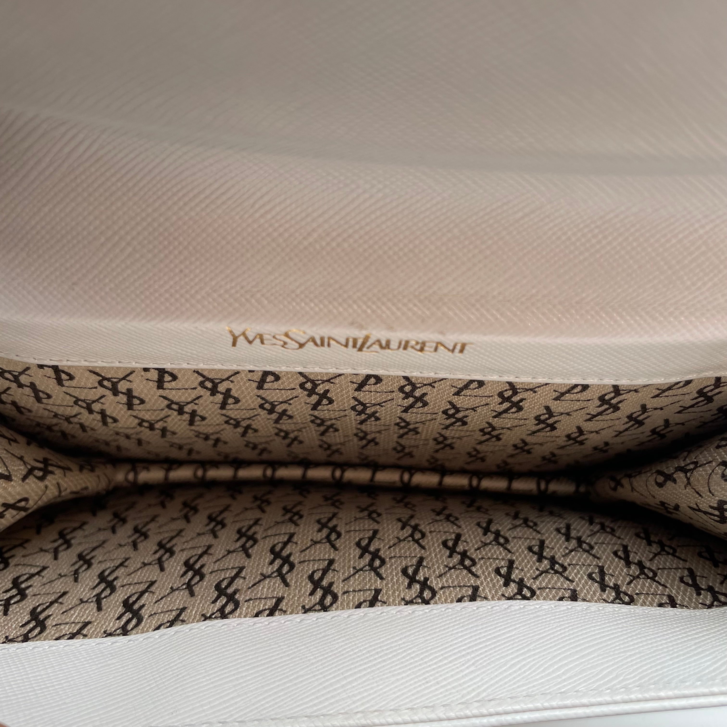 YVES SAINT LAURENT/Clutch Bag/Leather/WHT/SILVER STUDS/MONOGRAM LINEN view 5