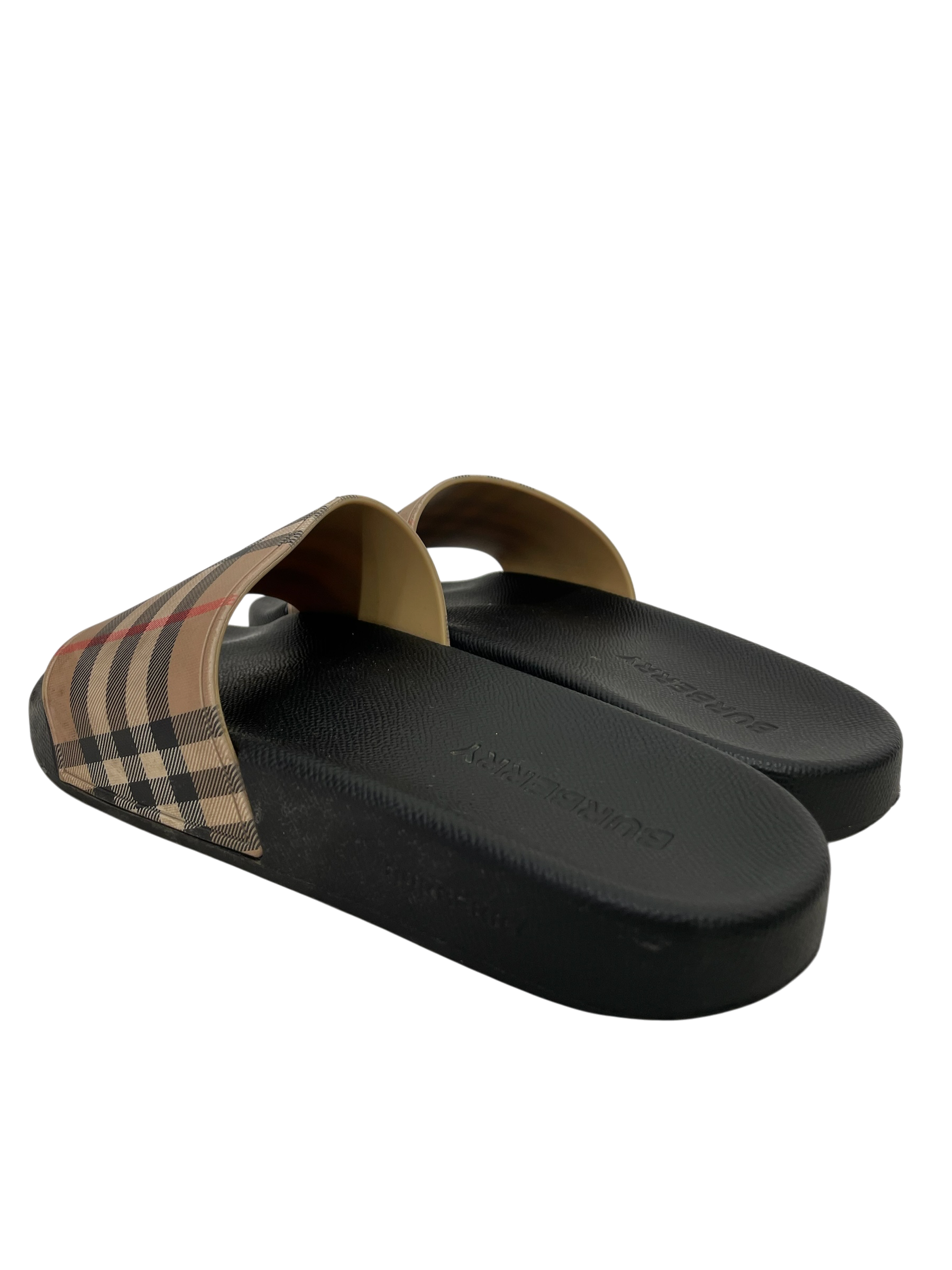 BURBERRY LONDON/Sandals/EU 39/Plaid/Leather/BLK/NOVA CHECK SLIDES view 2