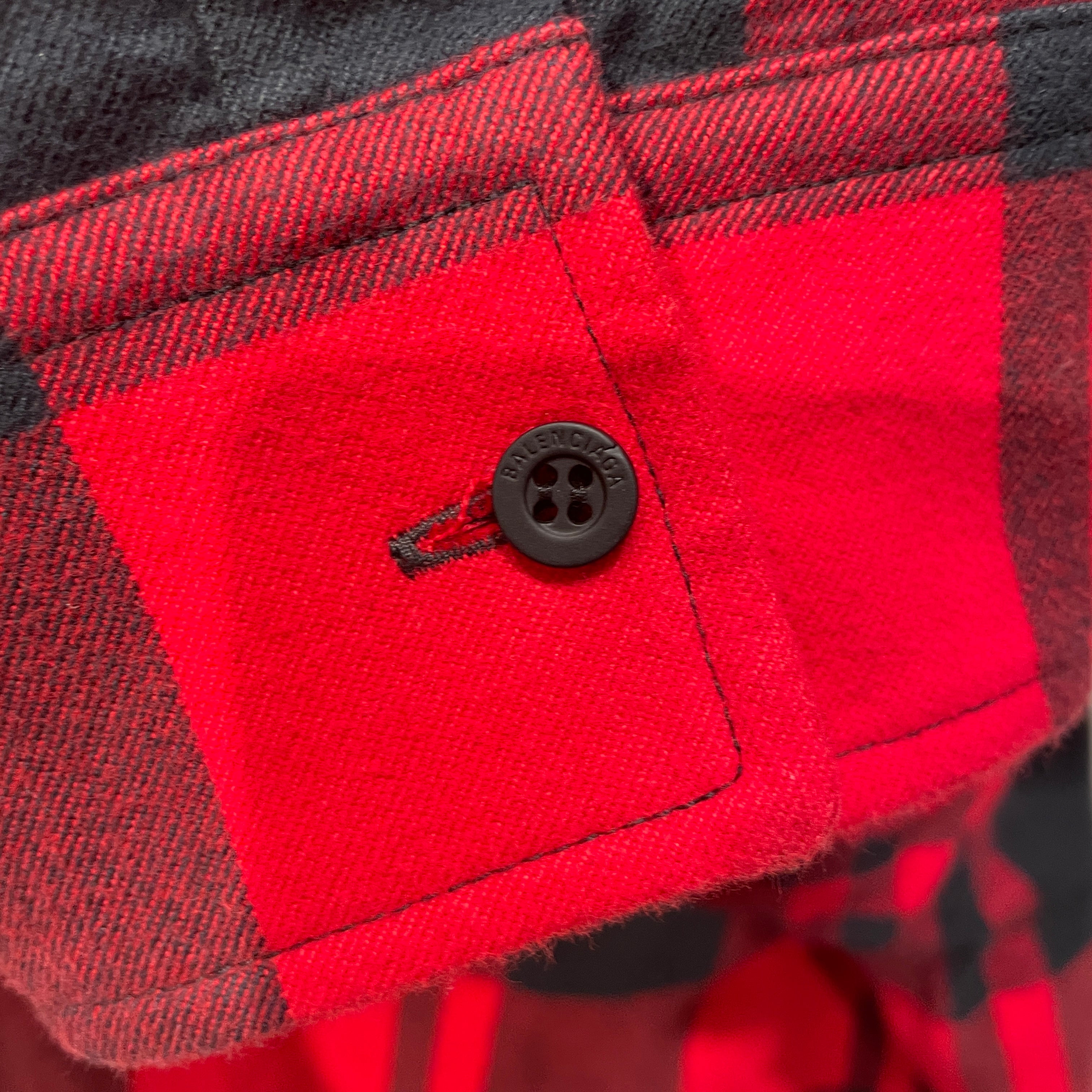 BALENCIAGA/Puffer Jkt/L/Cotton/RED/Plaid/BUFFALO CHECK ASYMETRIC BUTTON view 6