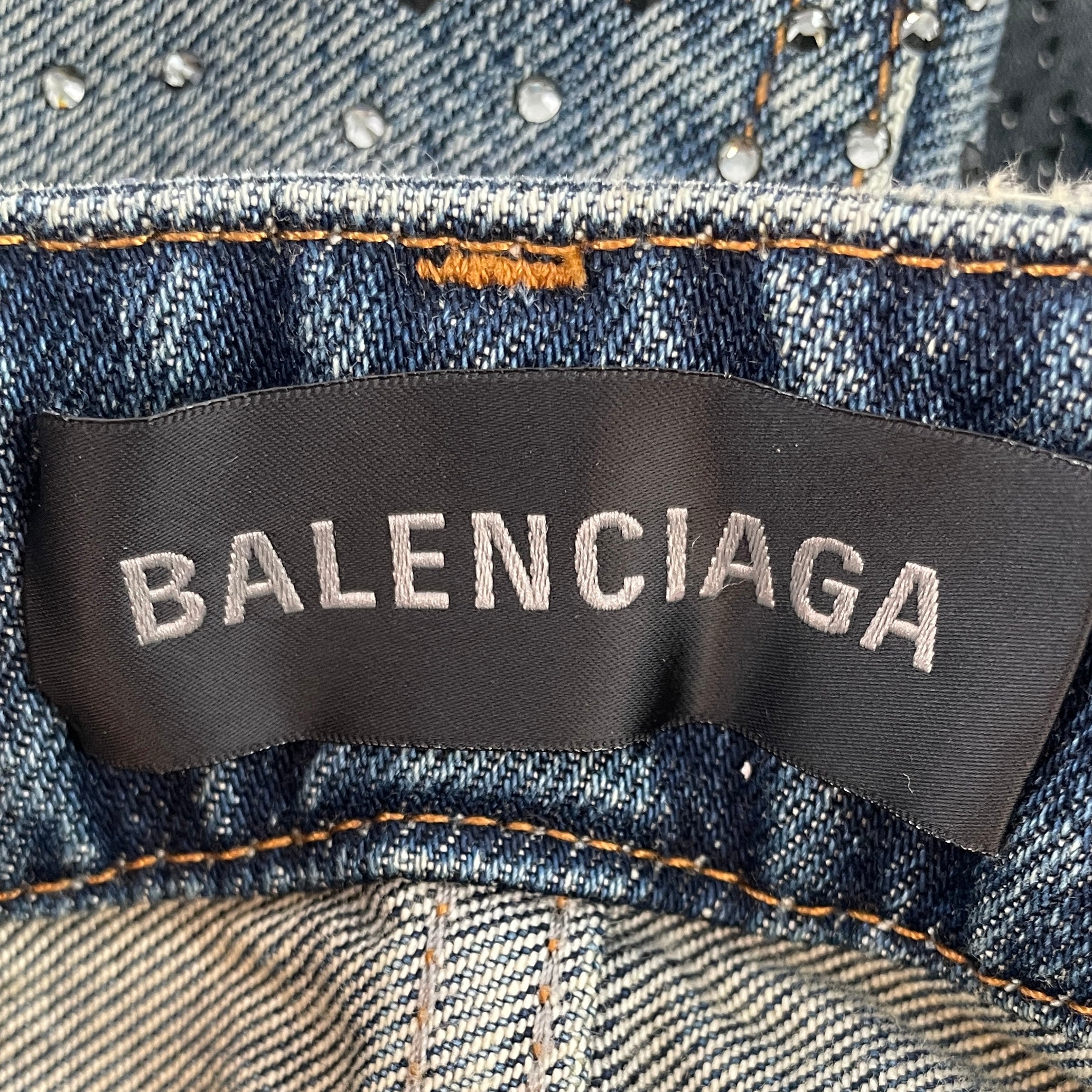 BALENCIAGA/Skirt/M/Cotton/BLU/RHINESTONE DENIM SKIRT SIZE 38 view 3