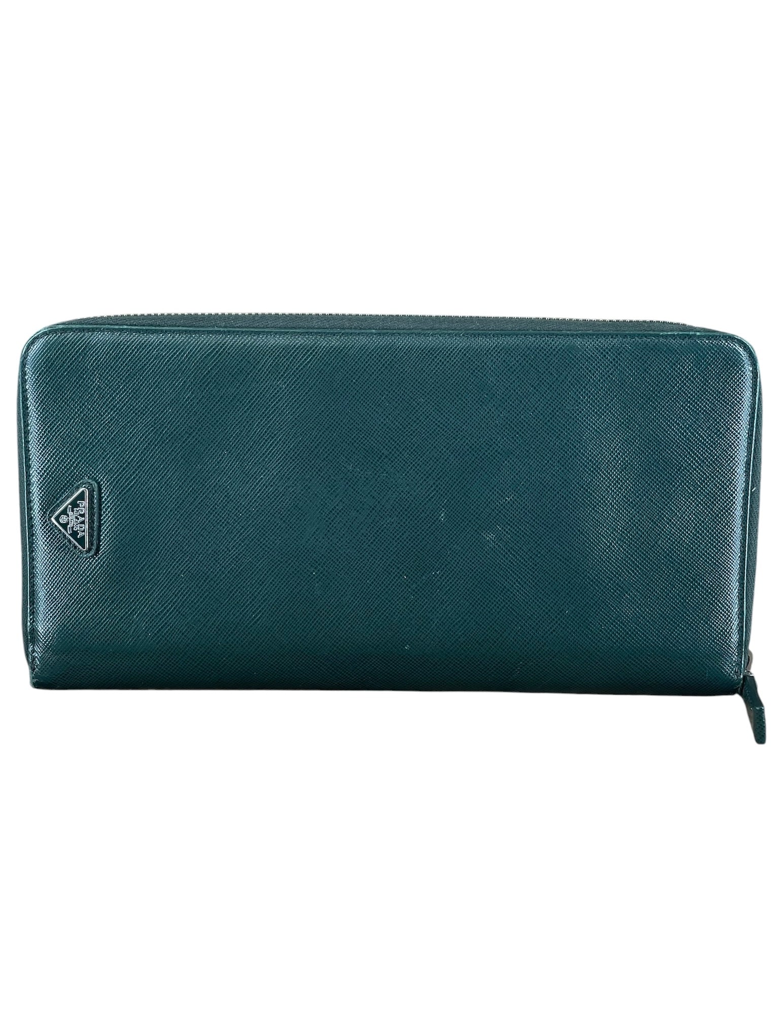 PRADA/Long Wallet/Leather/GRN/GRN WALLET BLU INSIDE view 1
