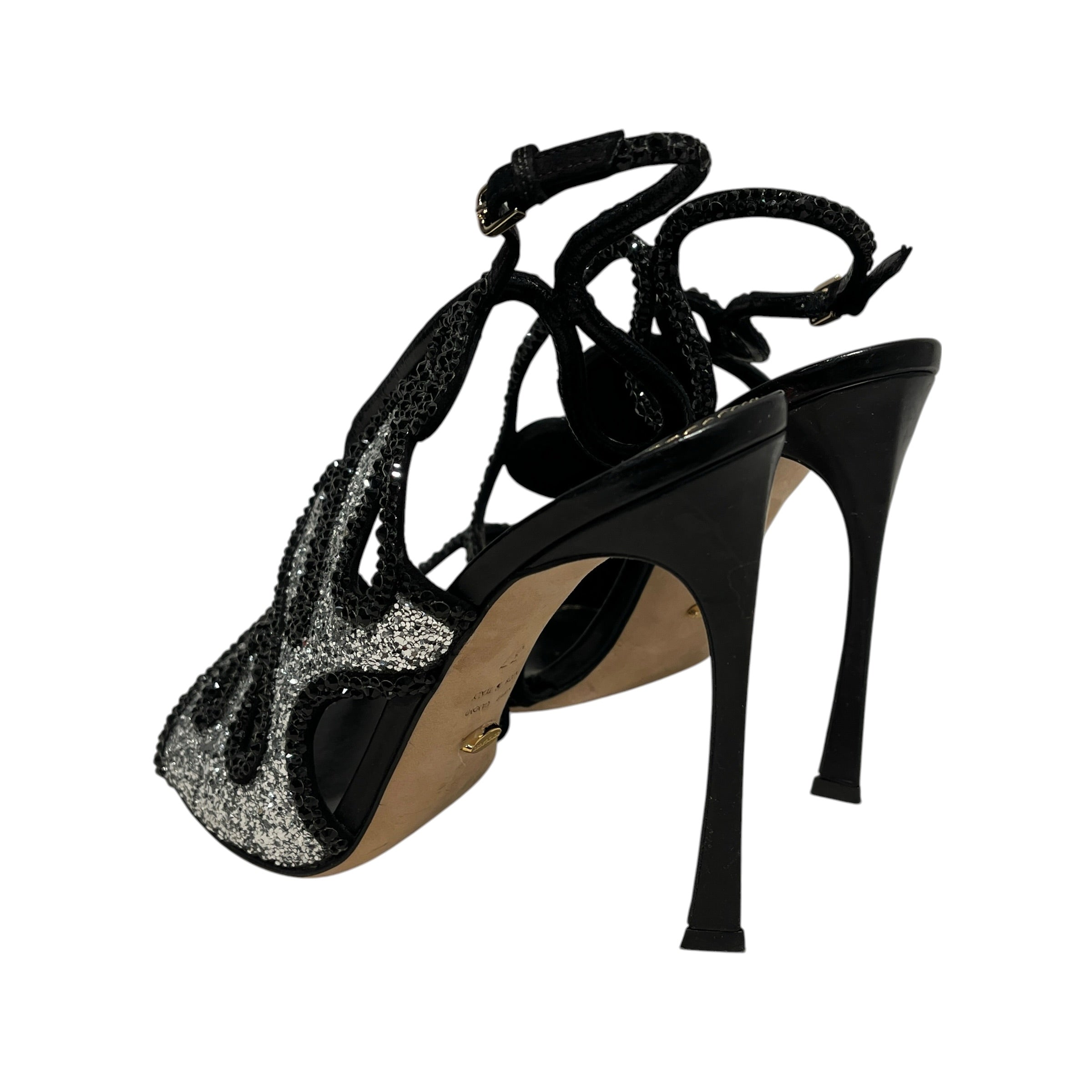 sergio rossi/Heels/EU 37/Graphic/Leather/BLK/GLITTER PATTERNED HEEL view 2