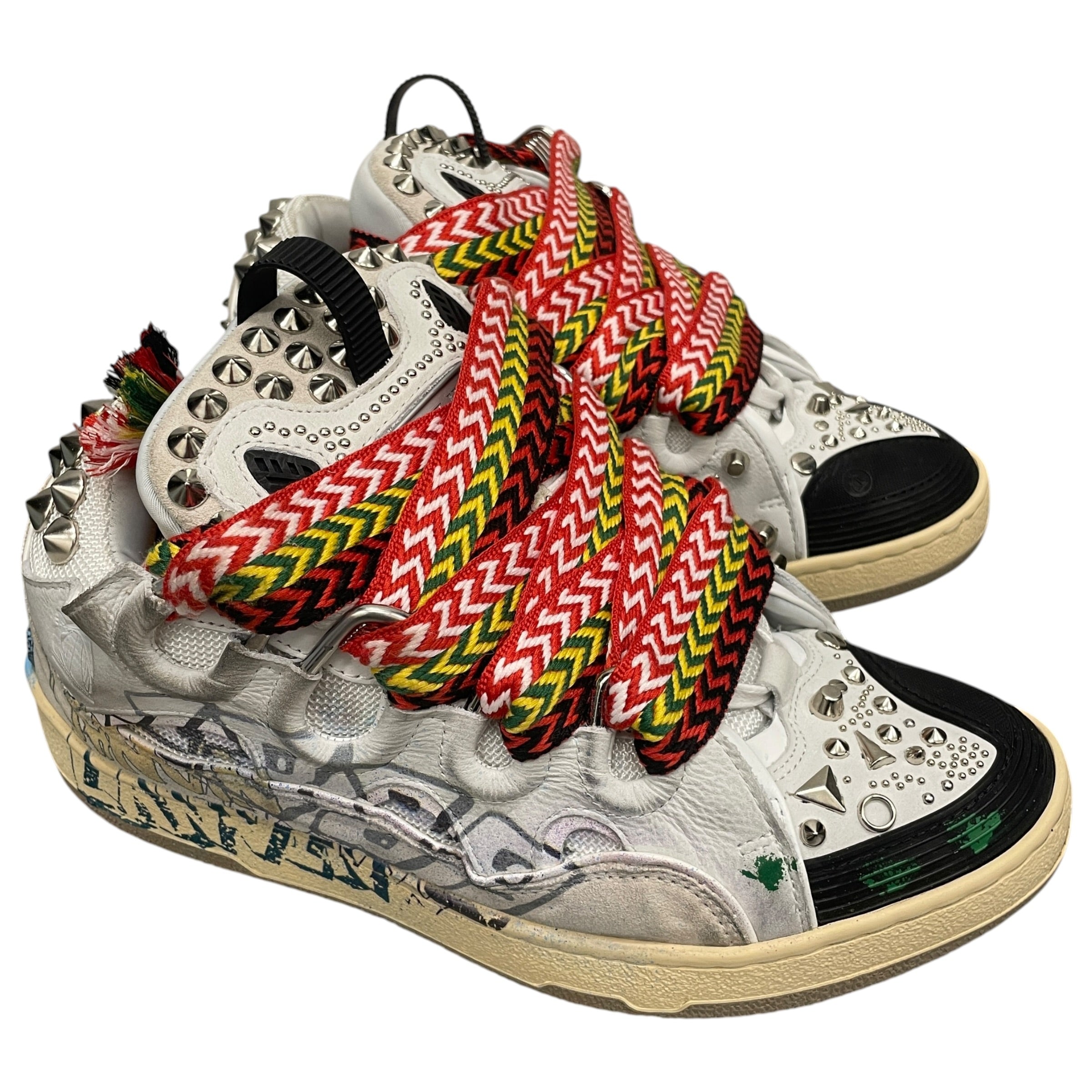 LANVIN/Low-Sneakers/EU 42/All Over Print/Leather/WHT/CURB GRAFFITI/STUDDED/RED LACE view 1