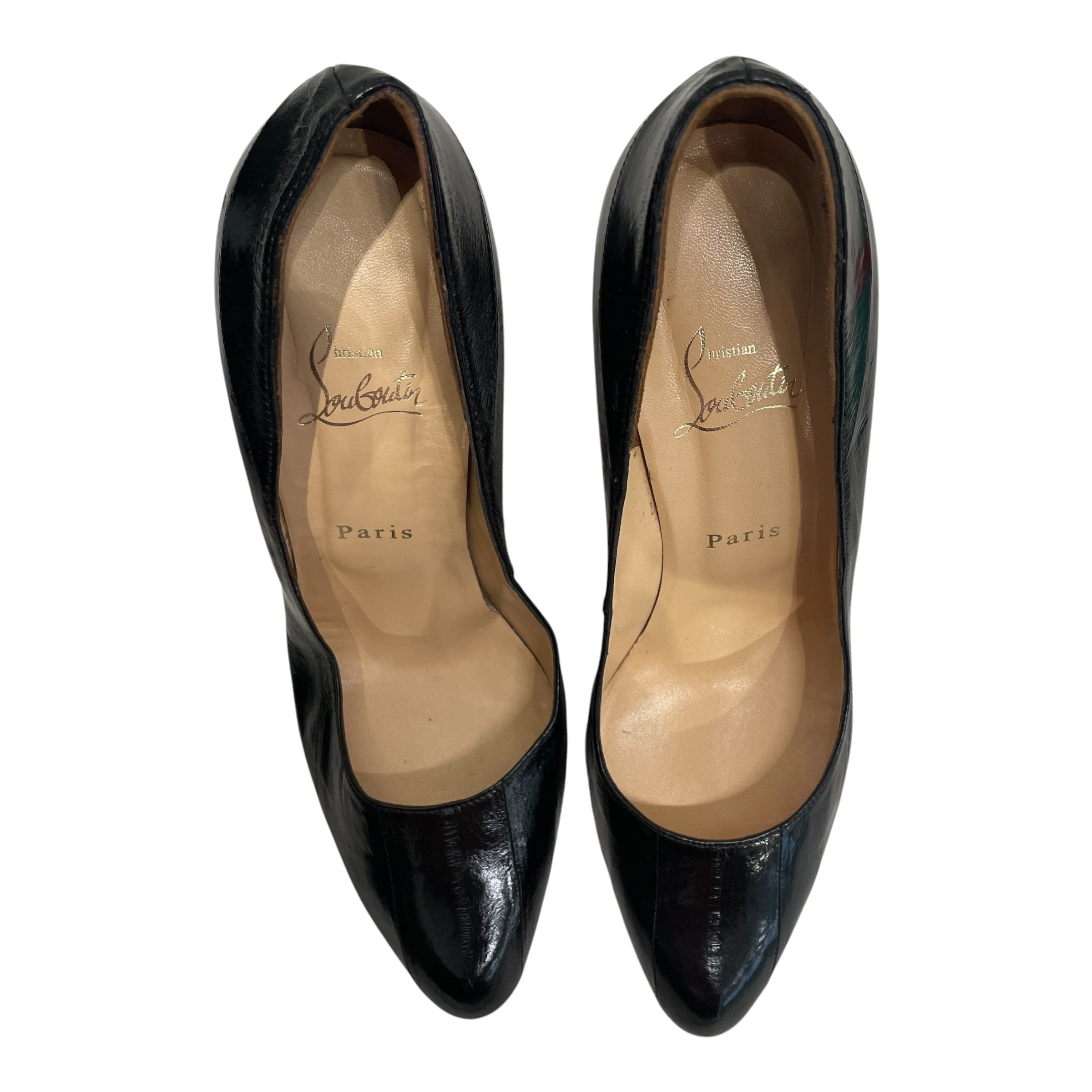 Christian Louboutin/Heels/EU 41/Leather/BLK/PATENT VAGUE EMBOSSED STRIPES view 3