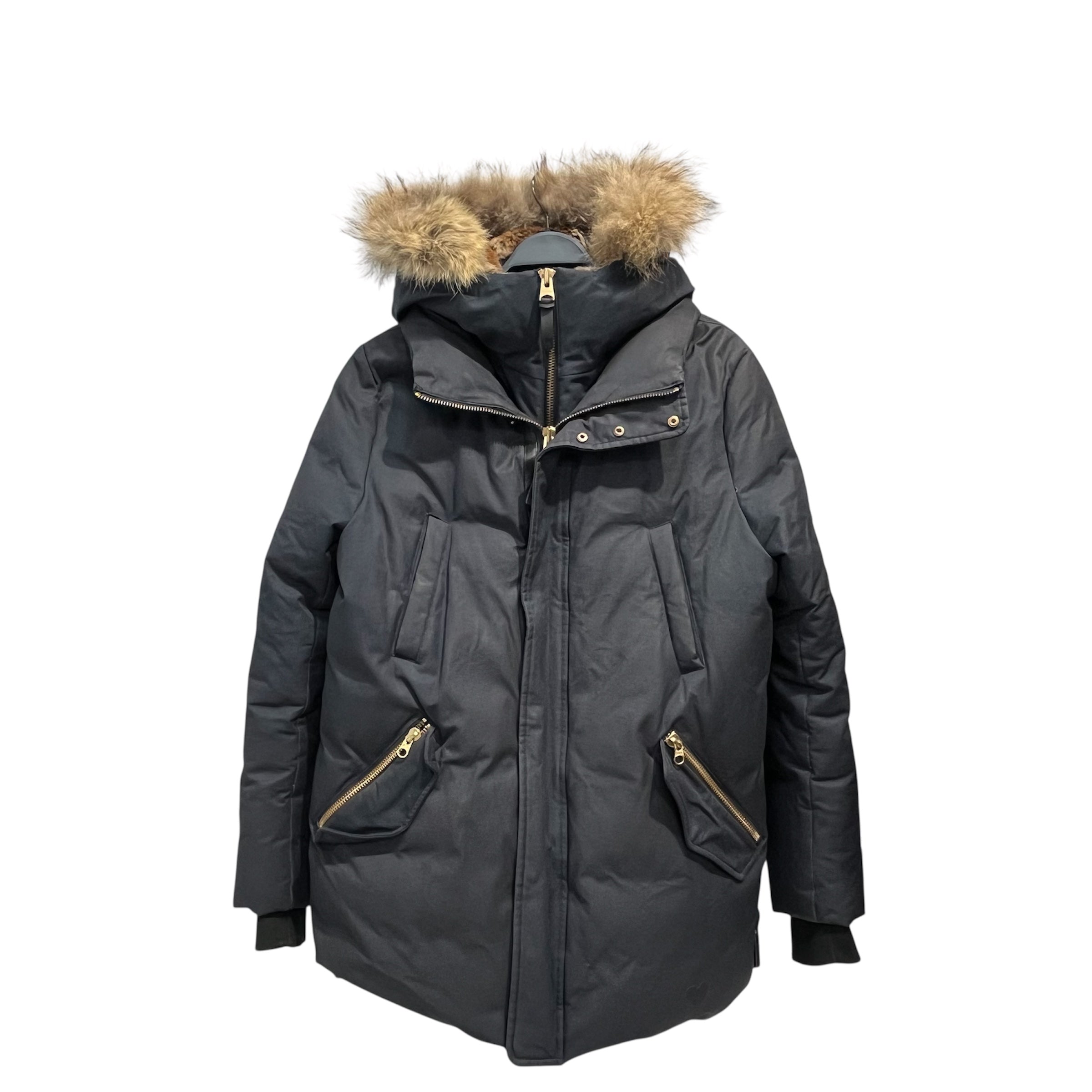 MACKAGE/Puffer Jkt/42/Polyester/NVY/fur hood gold hardware view 1