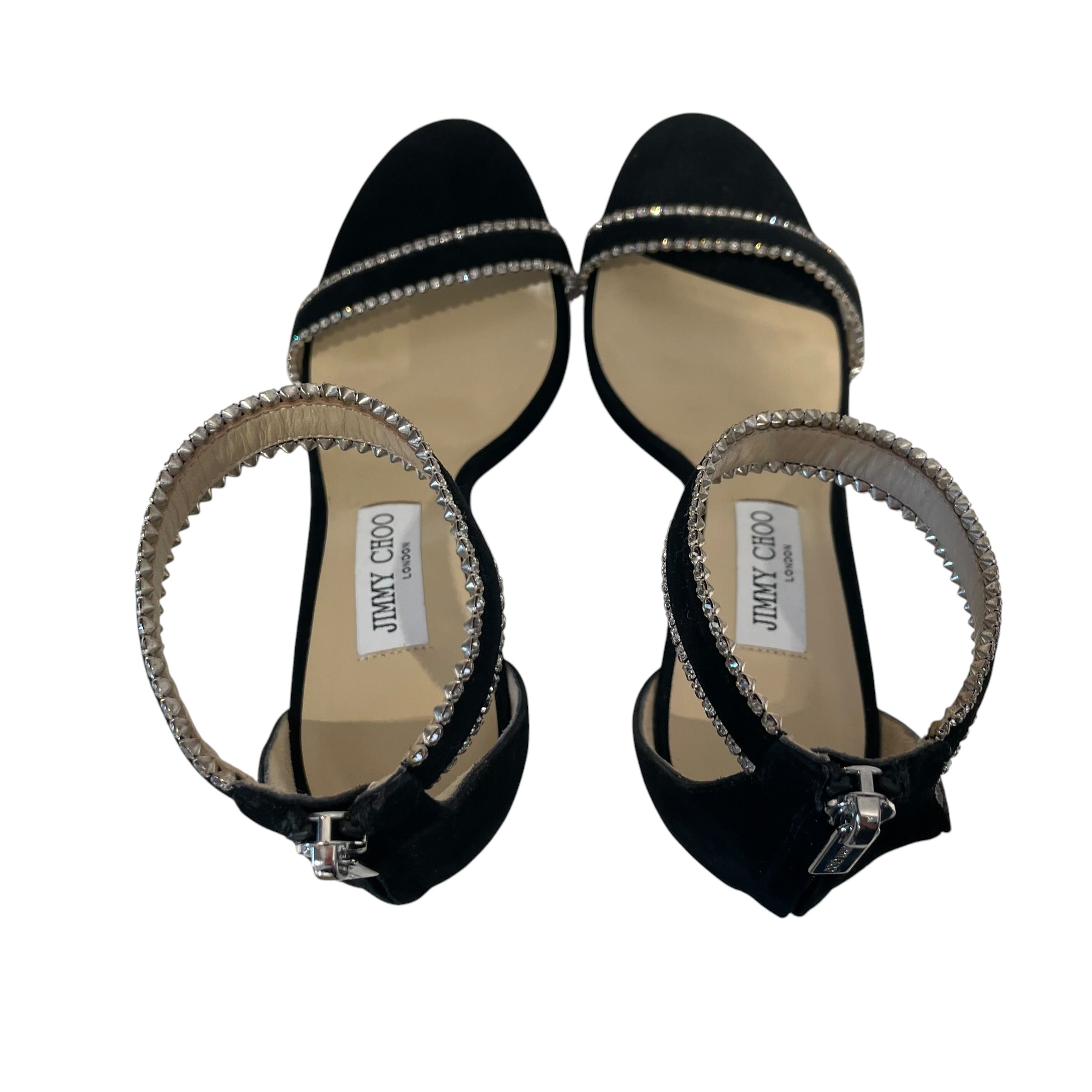 JIMMY CHOO/Heels/EU 40/Suede/BLK/crystal embellished anklestrap view 3