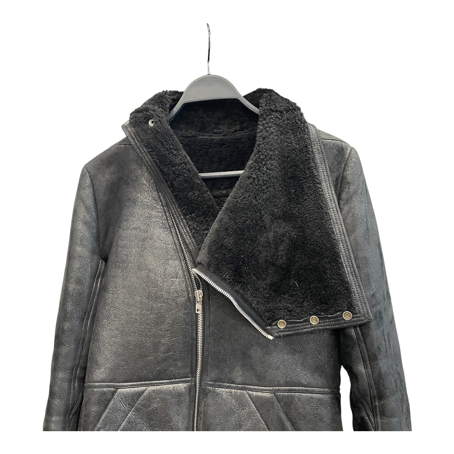 Rick Owens/Leather Jkt/S/Leather/BLK/LAMB LEATHER / ASYMETRIC ZIP view 3