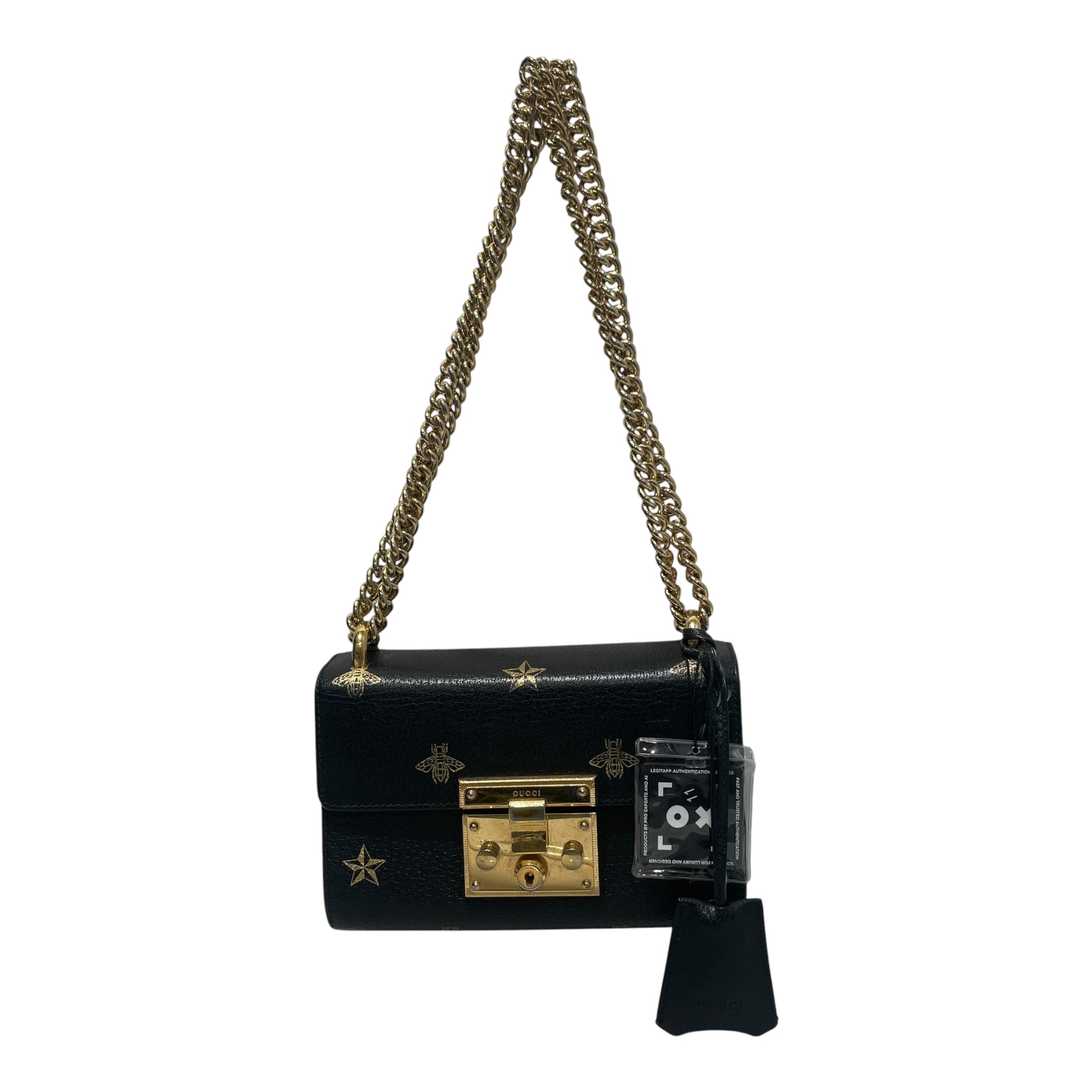 GUCCI/Cross Body Bag/All Over Print/Leather/BLK/Bee Padlock view 1